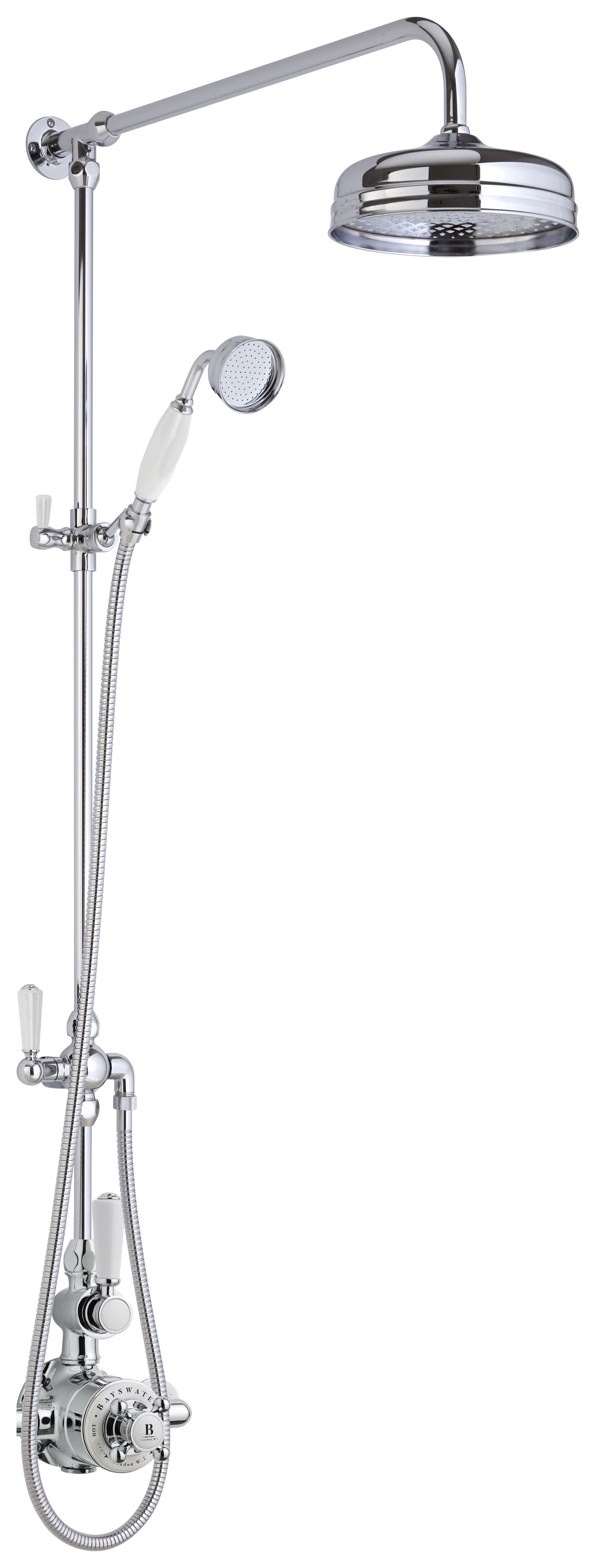 Bayswater Grand Riser Mixer Shower Kit with Exposed Valve - White & Chrome