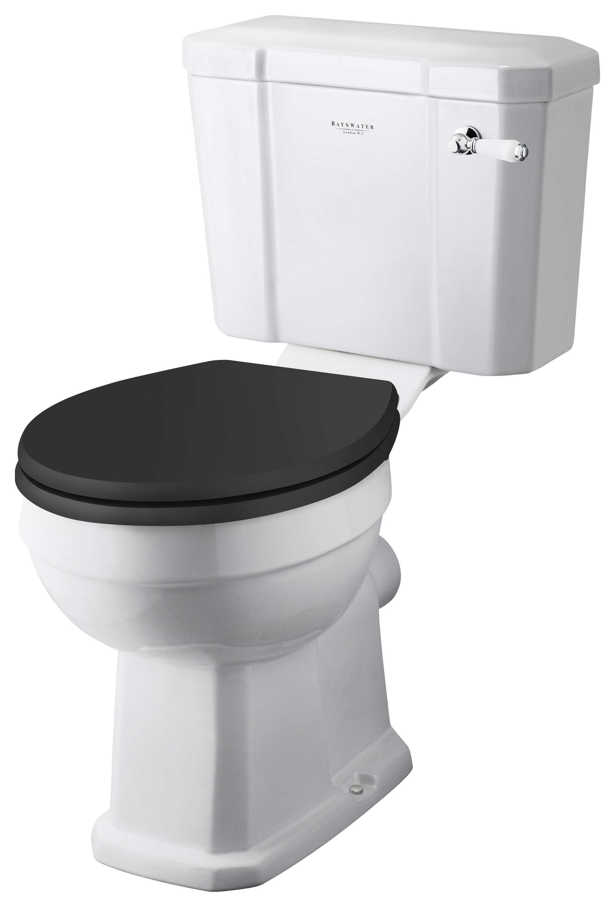 Bayswater Fitzroy Traditional Close Coupled Comfort Toilet Pan, Cistern & Black Soft Close Seat