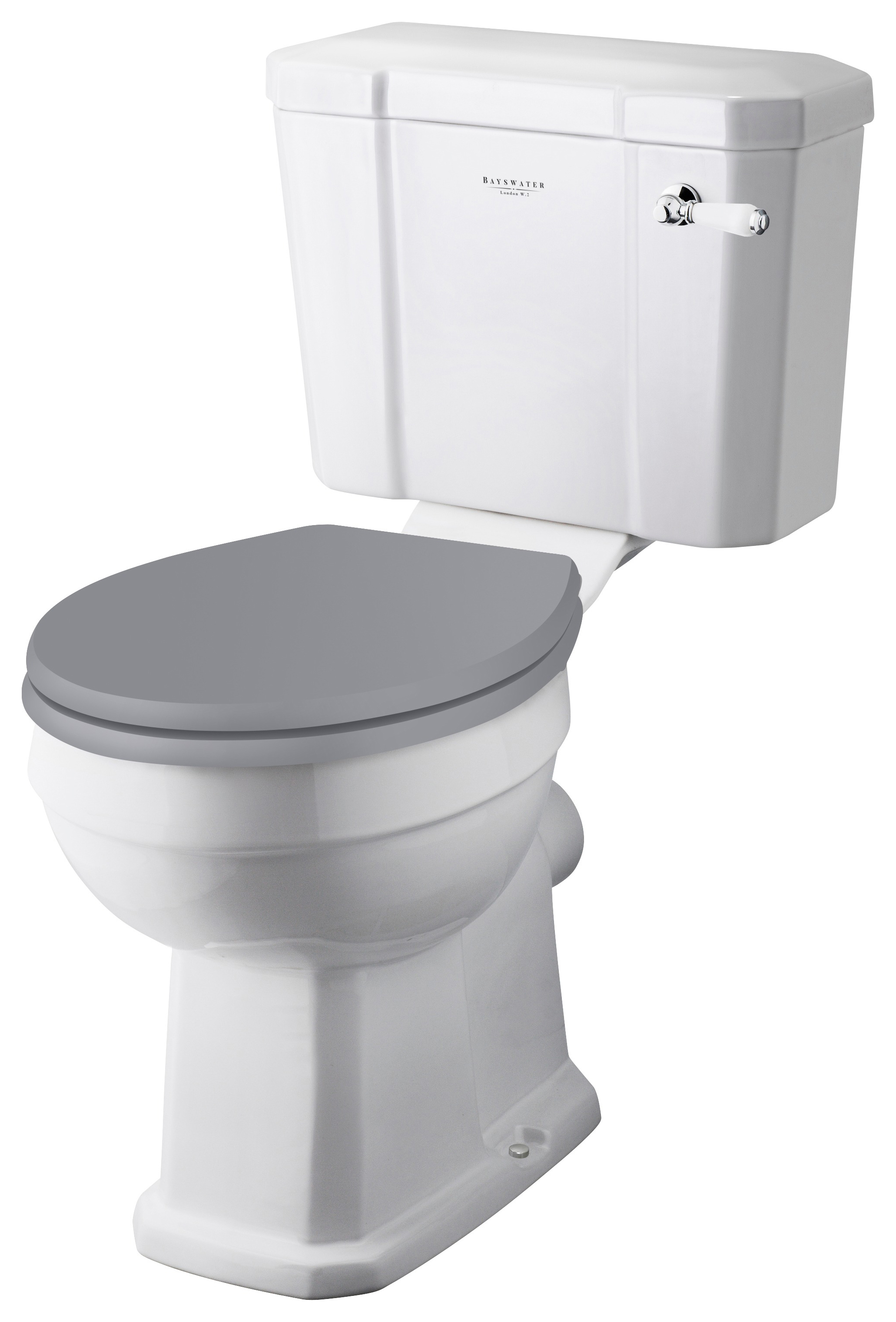 Bayswater Fitzroy Traditional Close Coupled Comfort Toilet Pan, Cistern & Plummett Grey Soft Close Seat