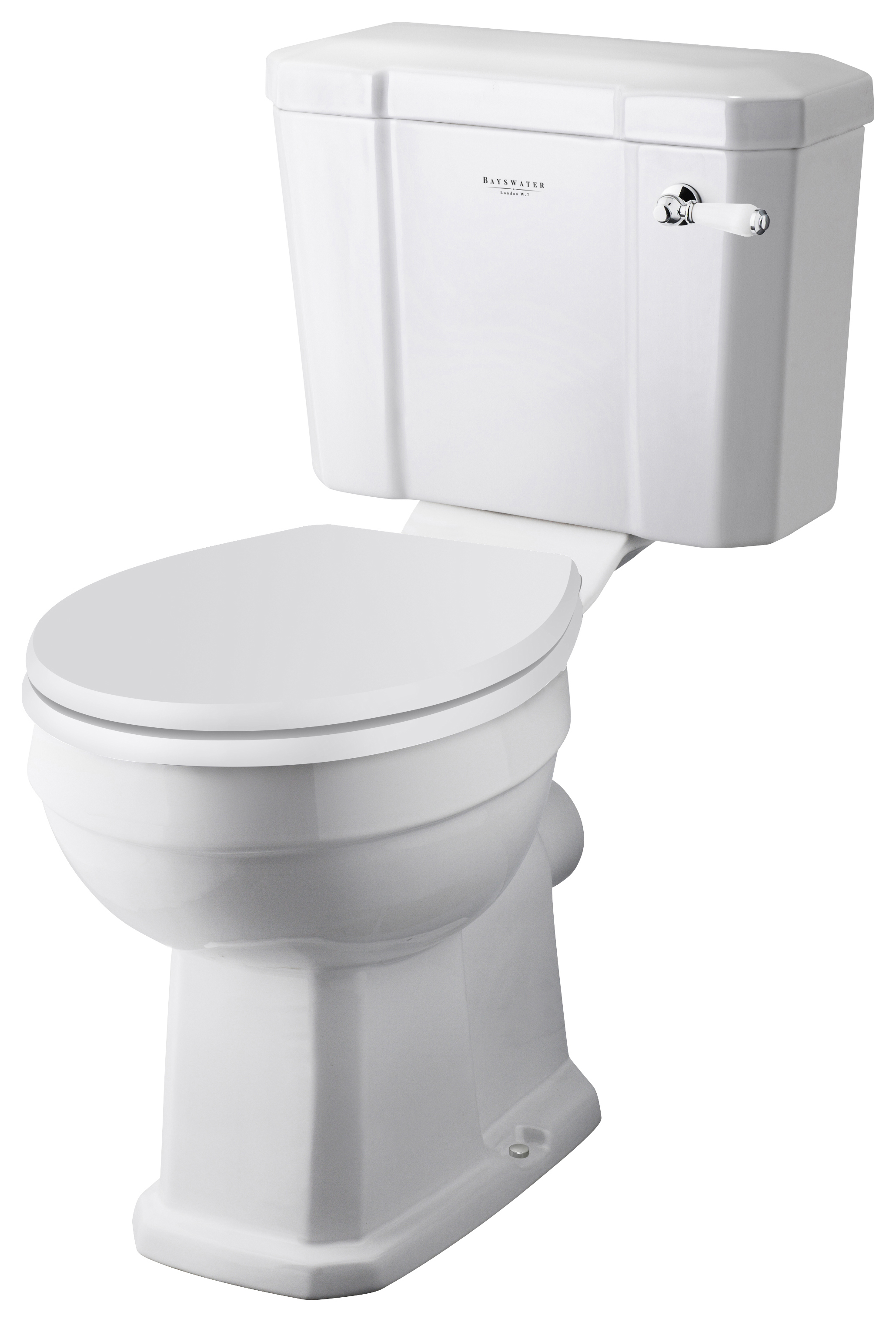 Bayswater Fitzroy Traditional Close Coupled Comfort Toilet Pan, Cistern & White Soft Close Seat