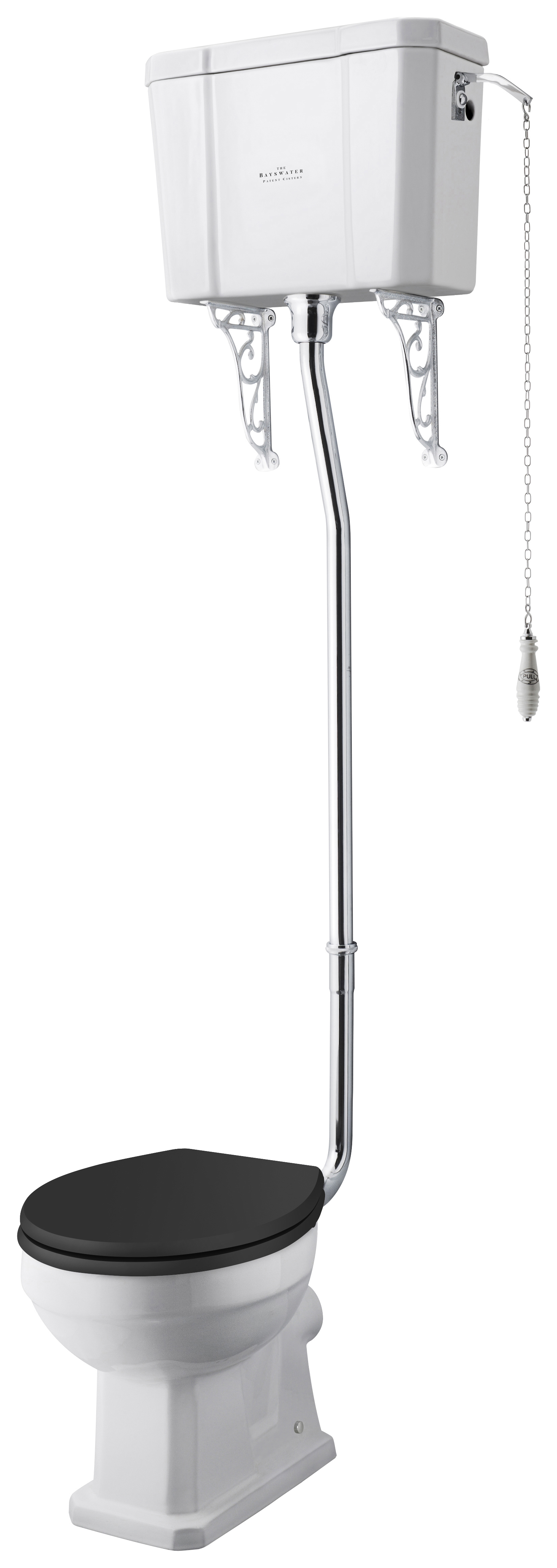 Bayswater Fitzroy Traditional High Level Toilet Pan, Cistern & Black Soft Close Seat