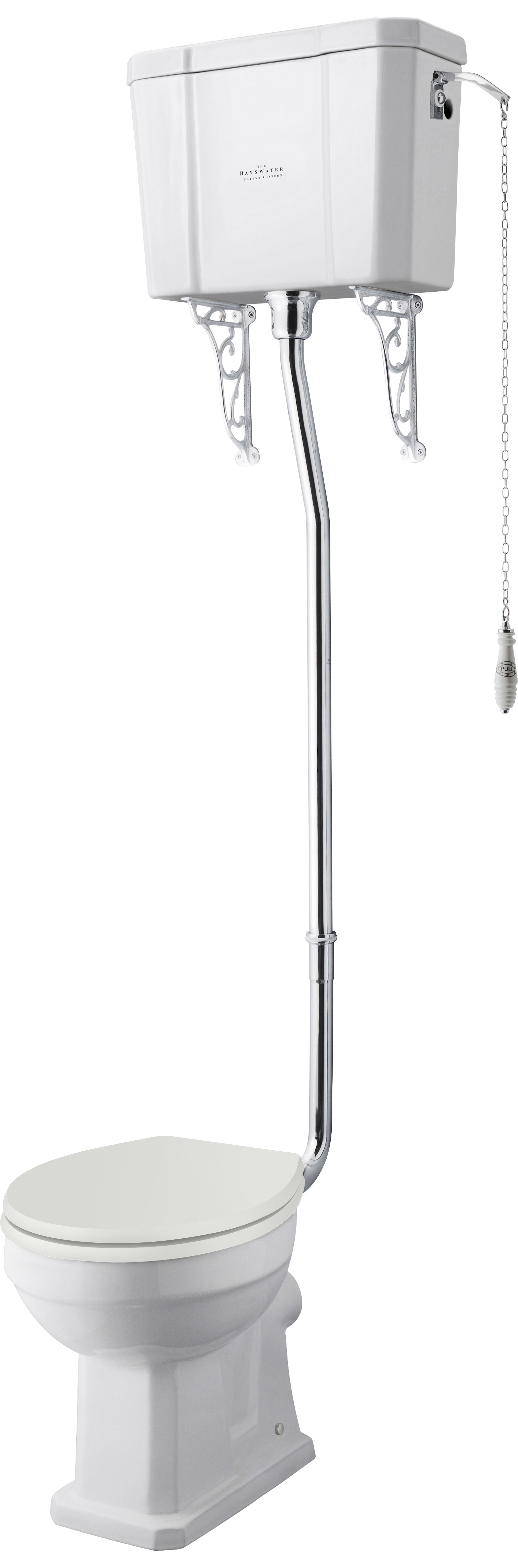 Bayswater Fitzroy Traditional High Level Comfort Height Toilet Pan, Cistern & Pointing White Soft Close Seat