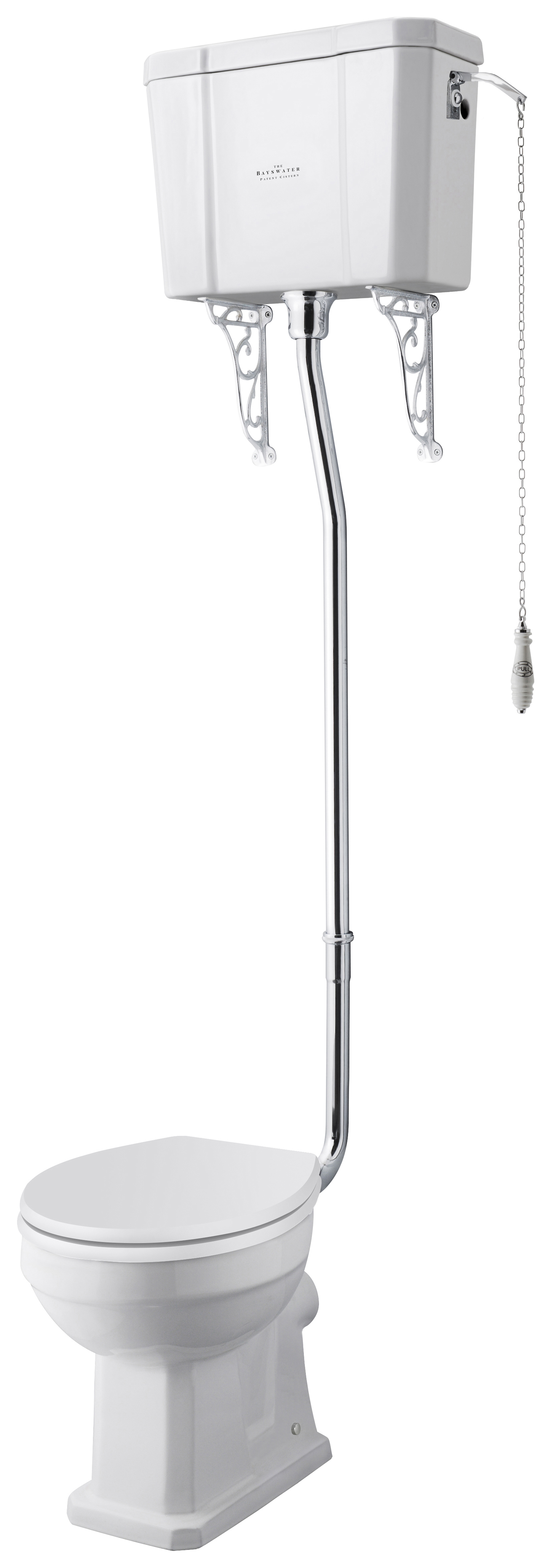 Bayswater Fitzroy Traditional High Level Comfort Height Toilet Pan, Cistern & White Soft Close Seat