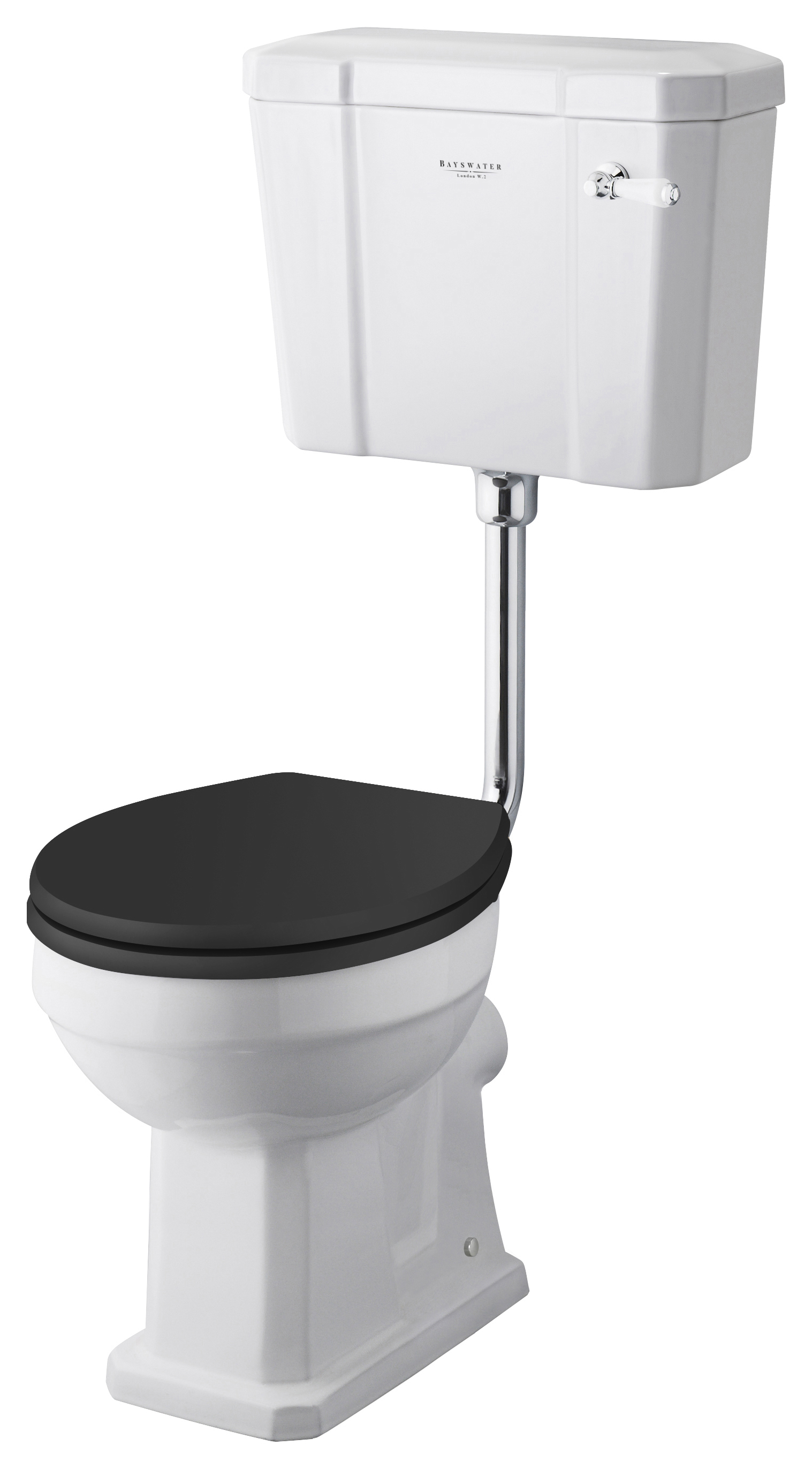 Bayswater Fitzroy Traditional Low Level Comfort Height Toilet Pan, Cistern & Black Soft Close Seat
