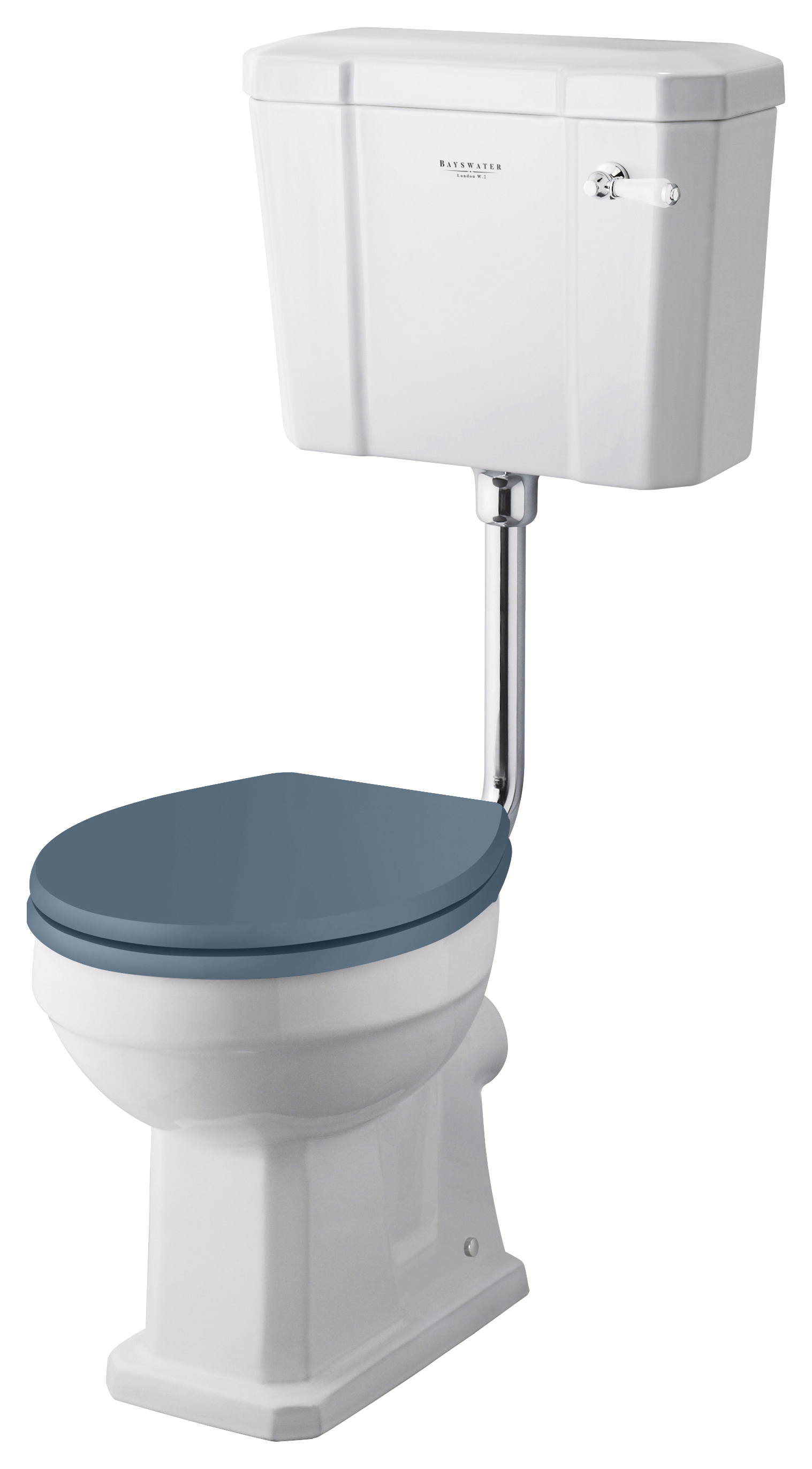 Bayswater Fitzroy Traditional Low Level Comfort Height Toilet Pan, Cistern & Stiffkey Blue Soft Close Seat