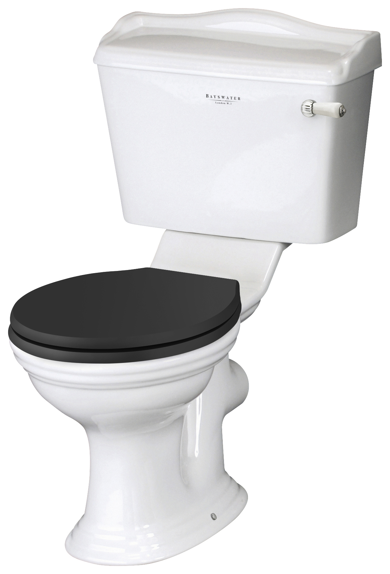 Bayswater Porchester Traditional Close Coupled Toilet Pan, Cistern & Black Soft Close Seat