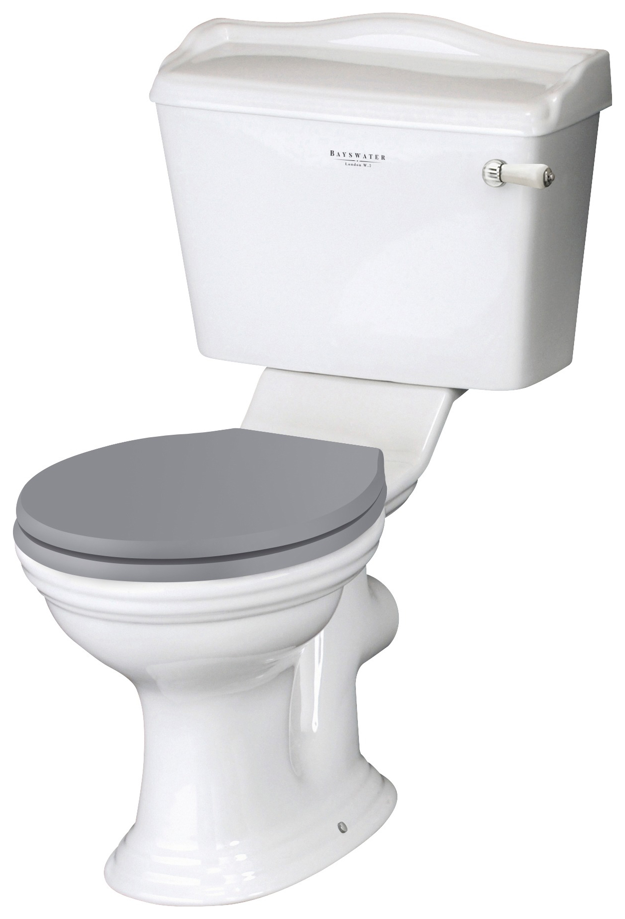 Bayswater Porchester Traditional Close Coupled Toilet Pan, Cistern & Plummett Grey Soft Close Seat