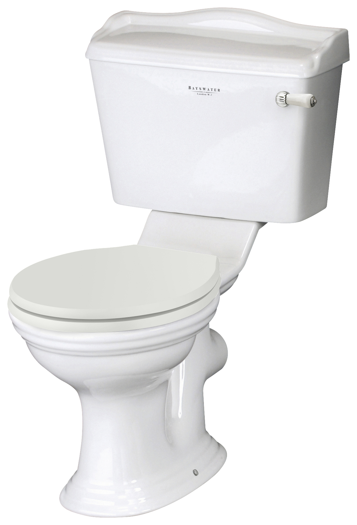 Bayswater Porchester Traditional Close Coupled Toilet Pan, Cistern & Pointing White Soft Close Seat