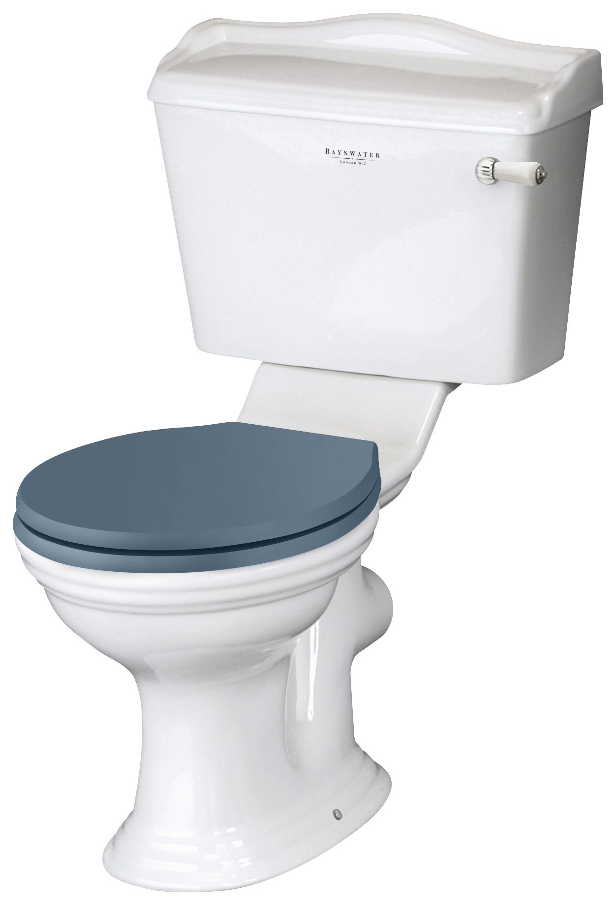 Bayswater Porchester Traditional Close Coupled Toilet Pan, Cistern & Stiffkey Blue Soft Close Seat