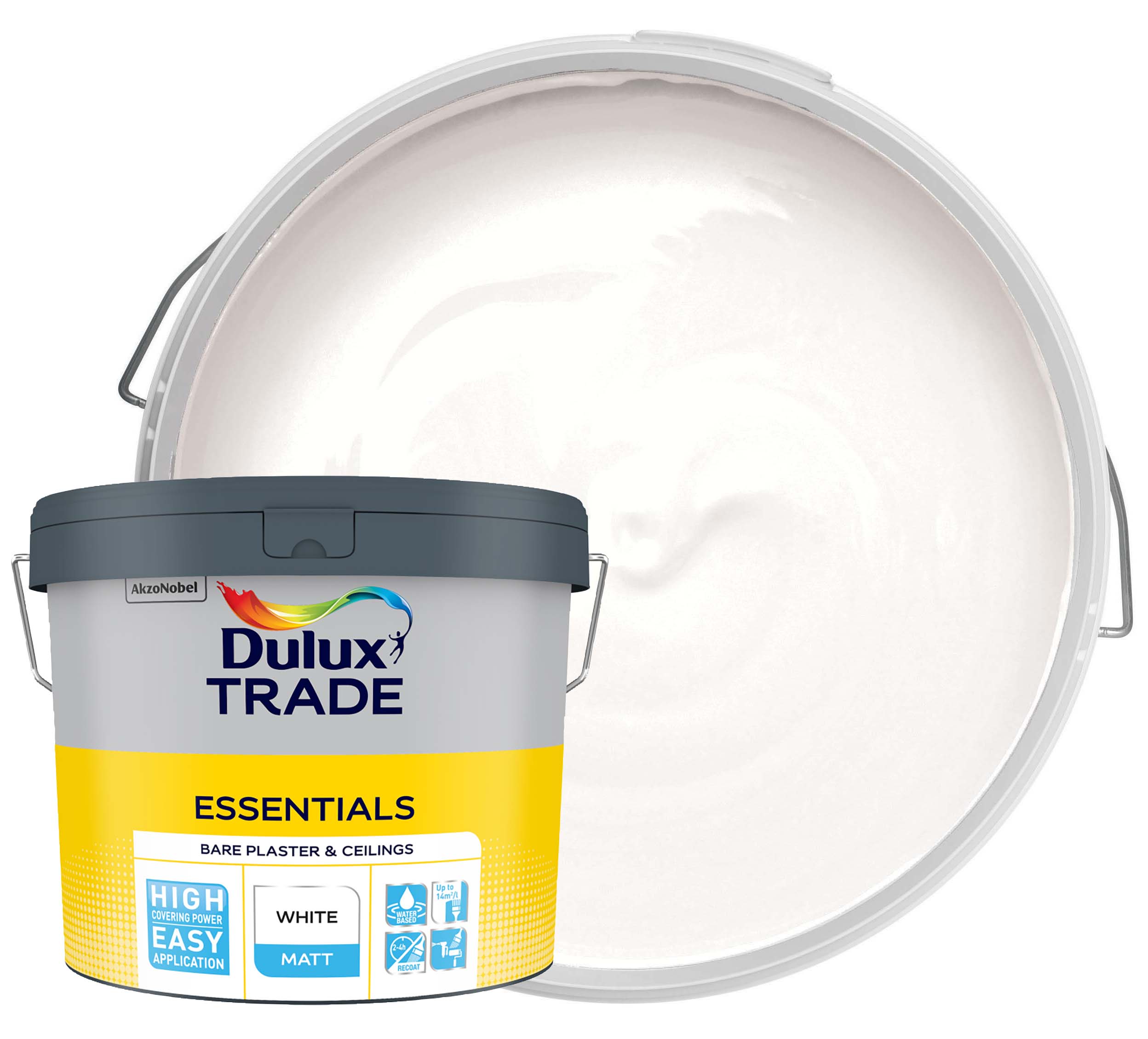 Dulux Trade ESSENTIALS Bare Plaster & Ceilings Matt Emulsion Paint - White -10L
