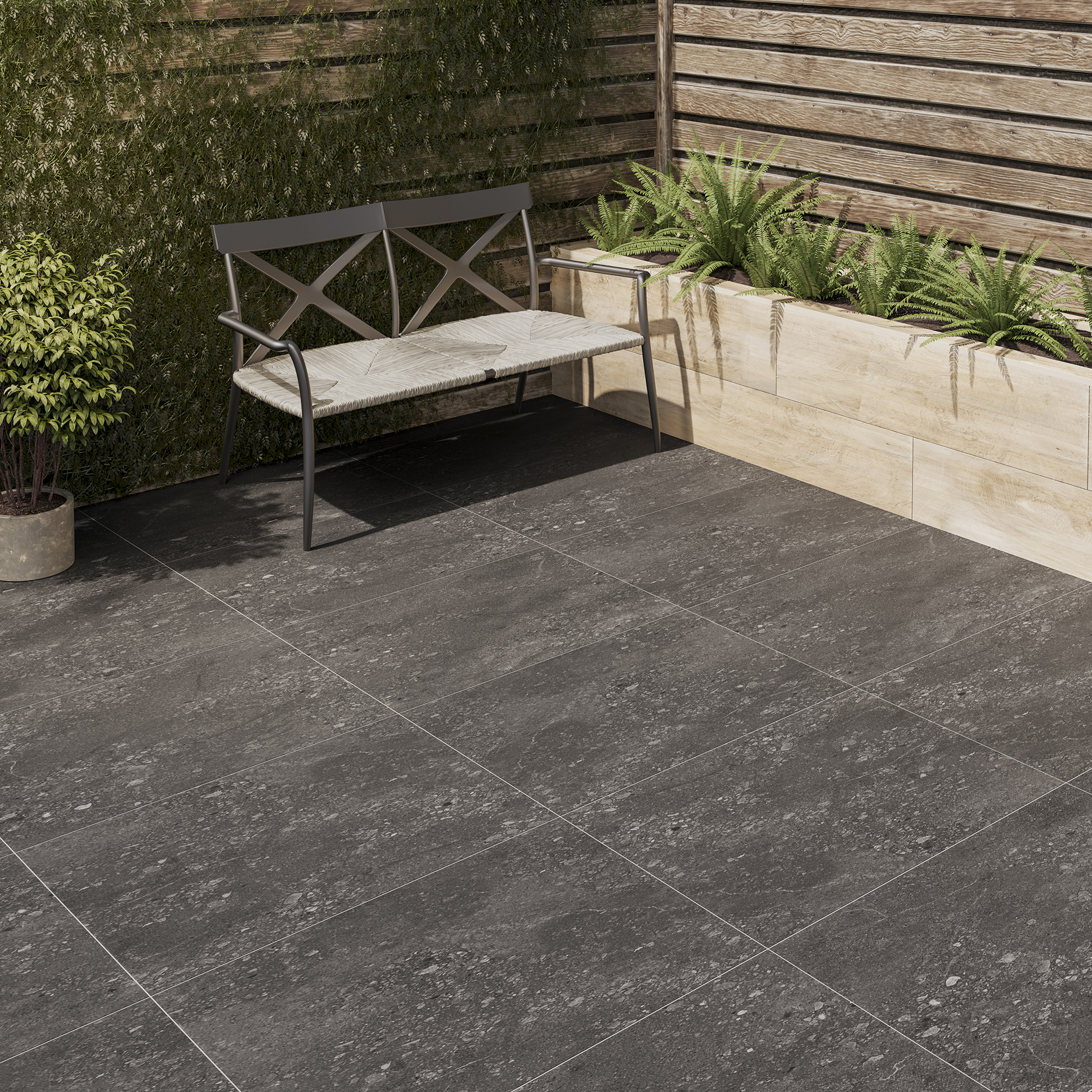 Castleford Cement Black Matt Outdoor Porcelain Paving Tile - 600 x 900 x 20mm