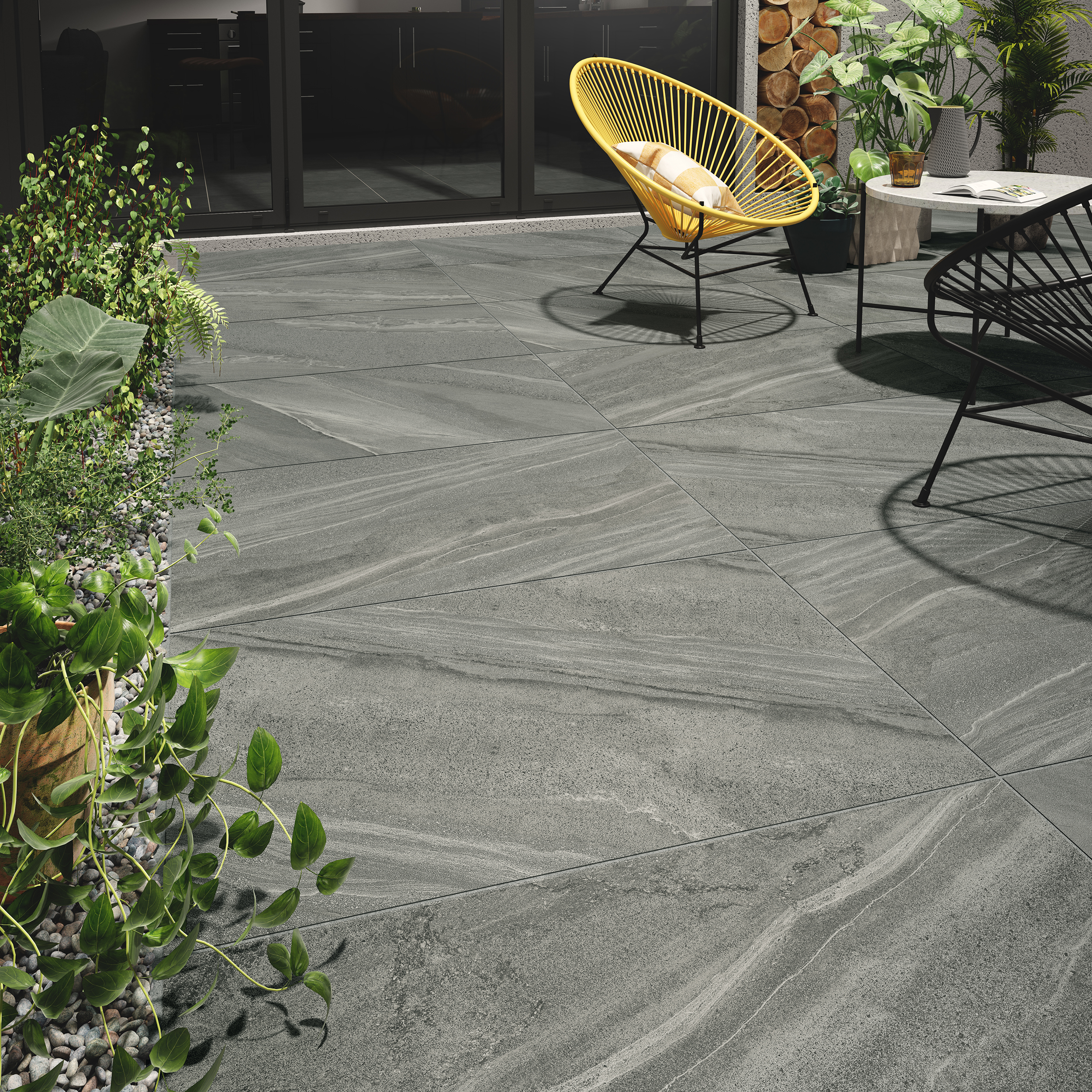 Bardsey Stone Grey Matt Outdoor Porcelain Paving Tile - 600 x 900 x 20mm