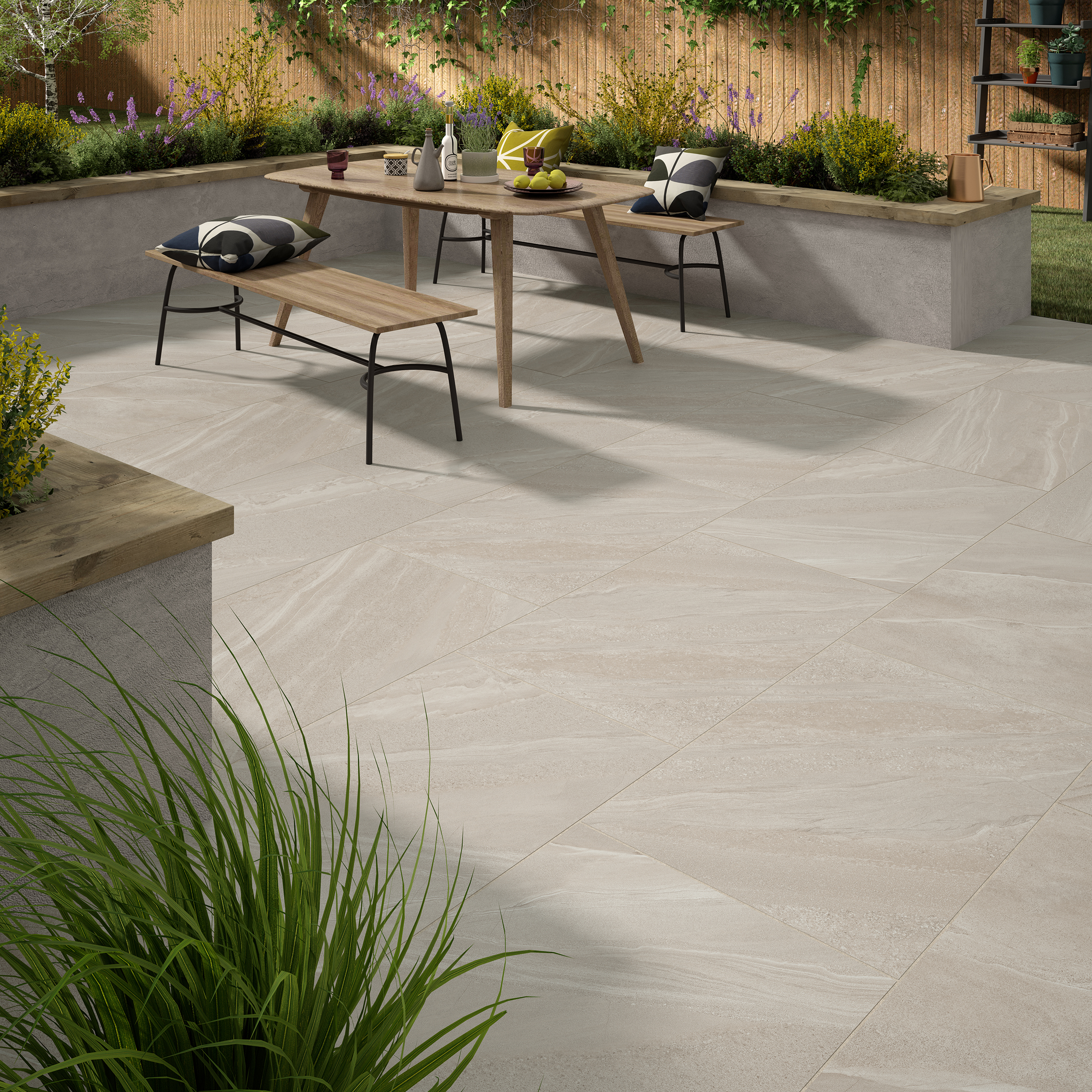 Bardsey Stone White Matt Outdoor Porcelain Paving Tile - 600 x 900 x 20mm