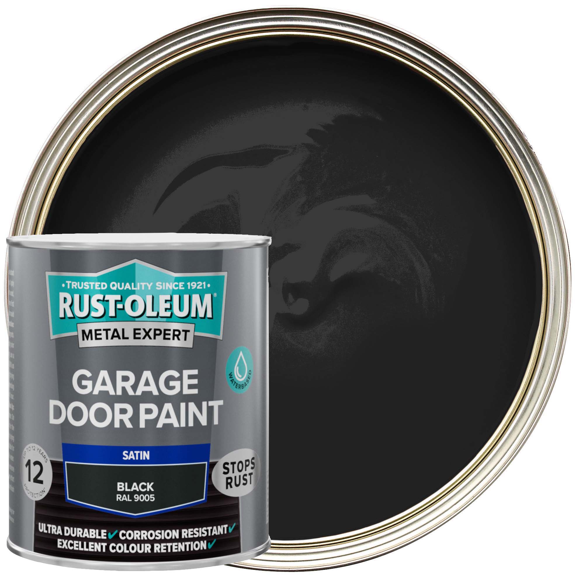 Rust-Oleum Metal Expert Water-Based Satin Garage Paint - Black - 750ml