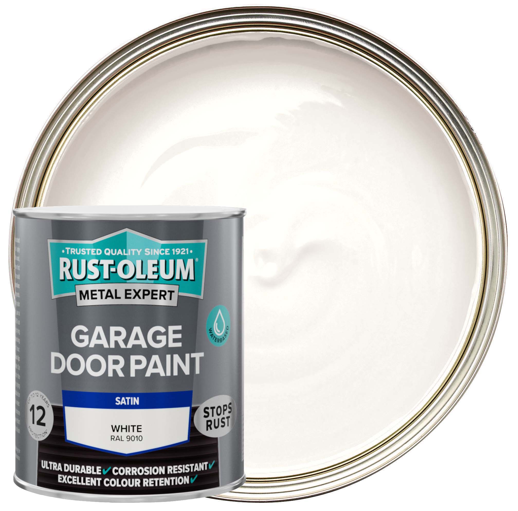 Rust-Oleum Metal Expert Water-Based Satin Garage Paint - White - 750ml