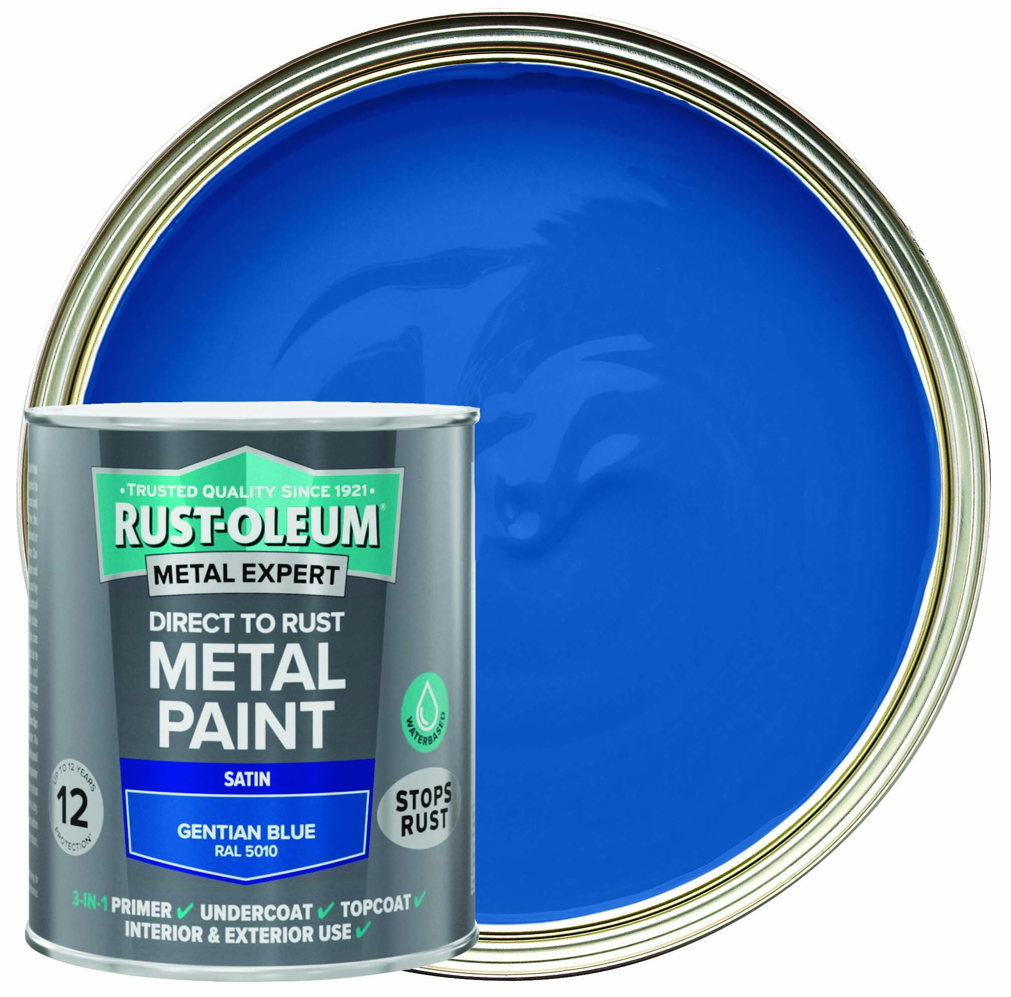 Rust-Oleum Metal Expert Water-Based Direct To Rust Satin Paint - Blue - 750ml