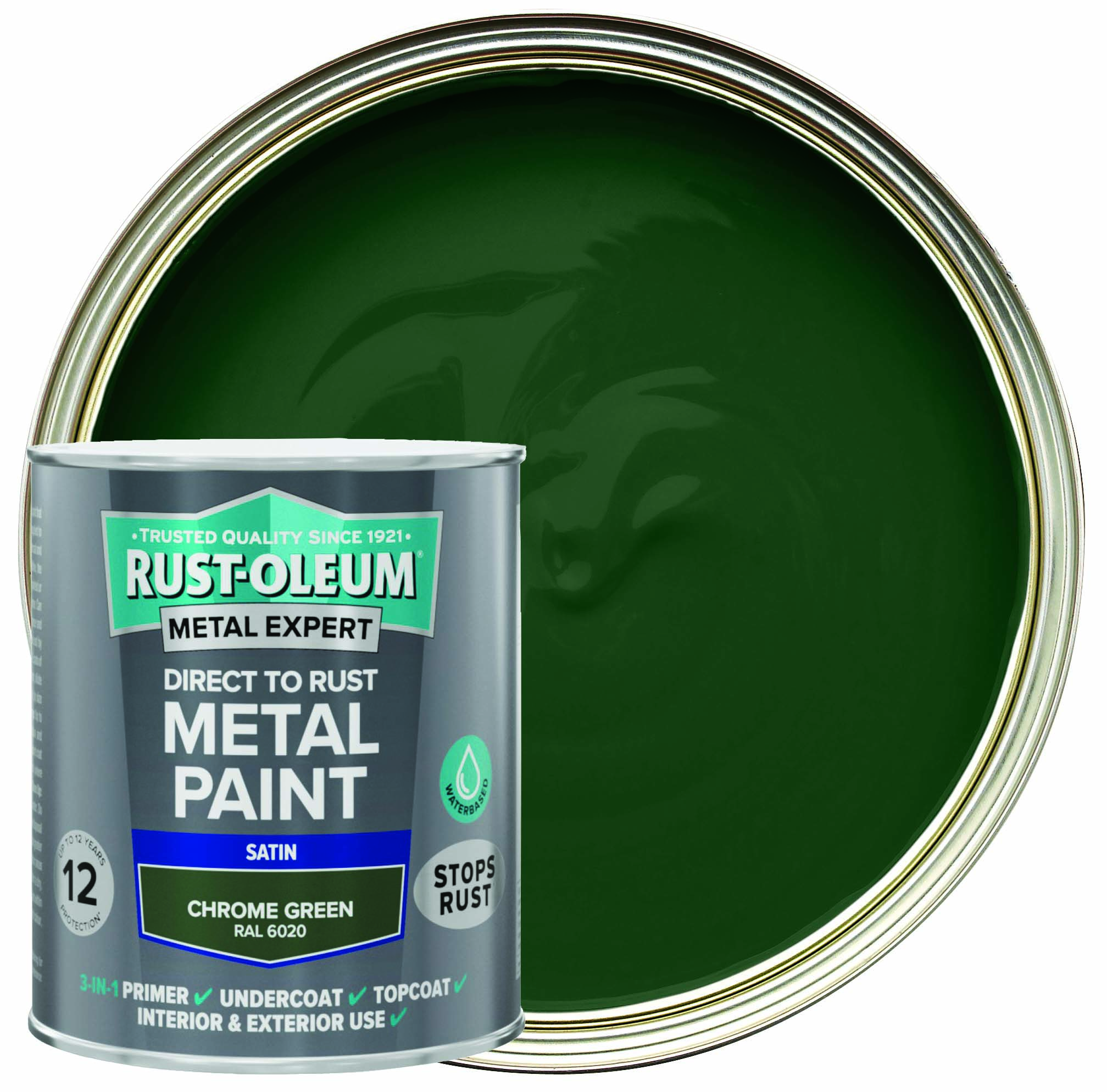 Rust-Oleum Metal Expert Water-Based Direct To Rust Satin Paint - Green - 750ml