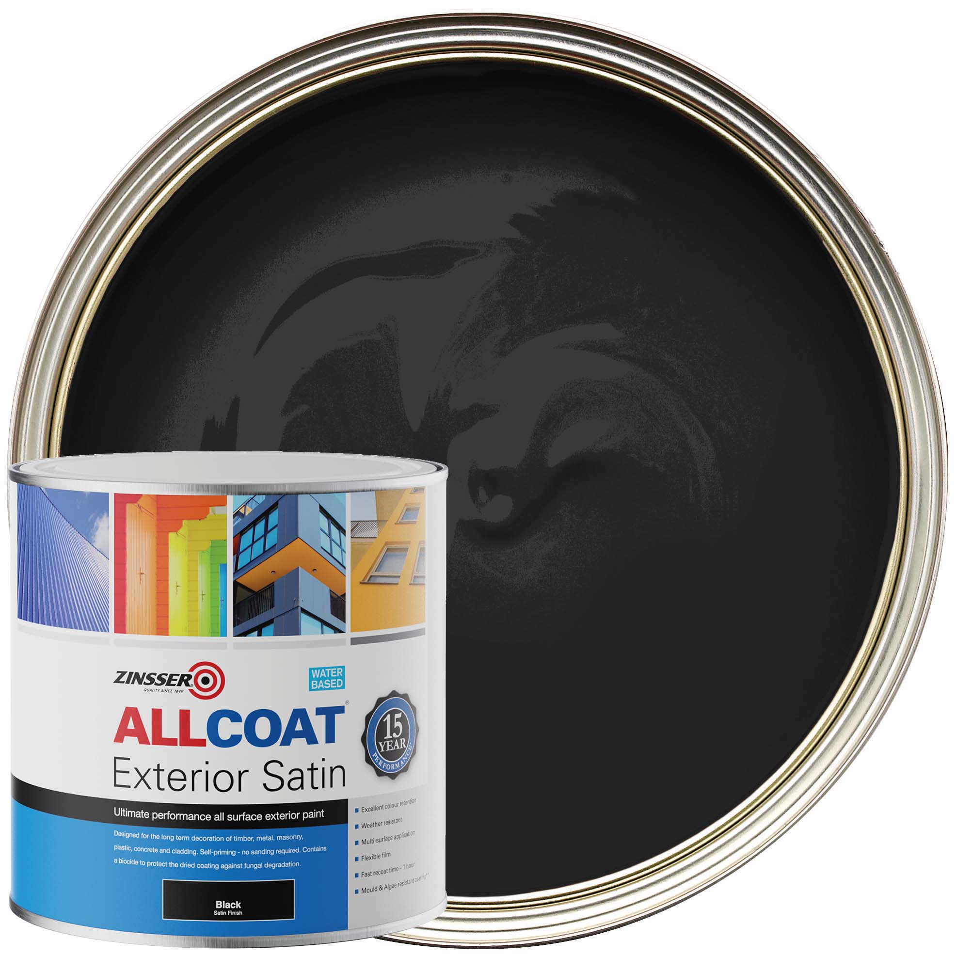 Zinsser Allcoat Exterior Water Based Satin Paint - Black - 2.5L