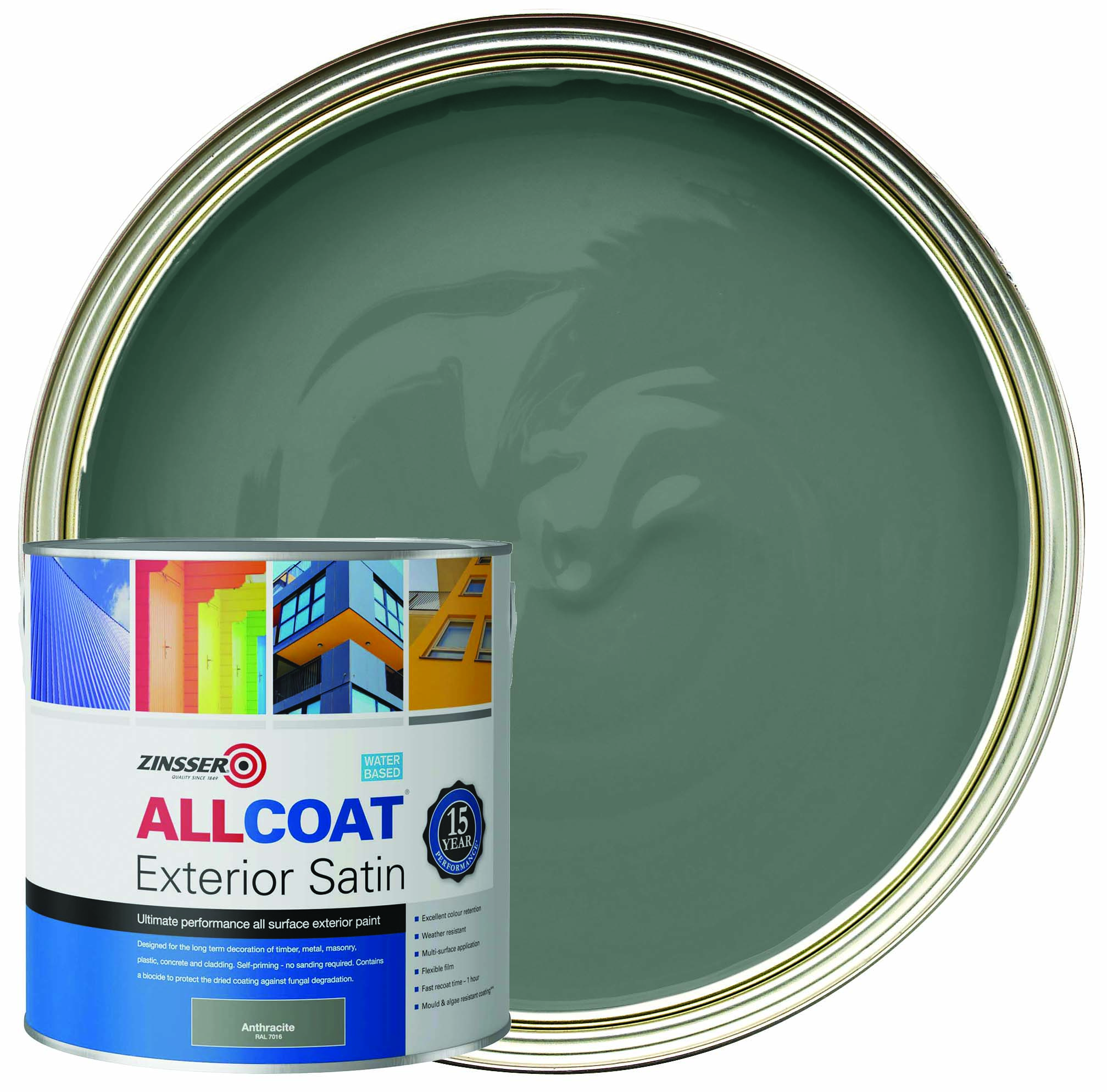 Zinsser All Coat Exterior Water Based Satin Paint - Anthracite - 2.5L