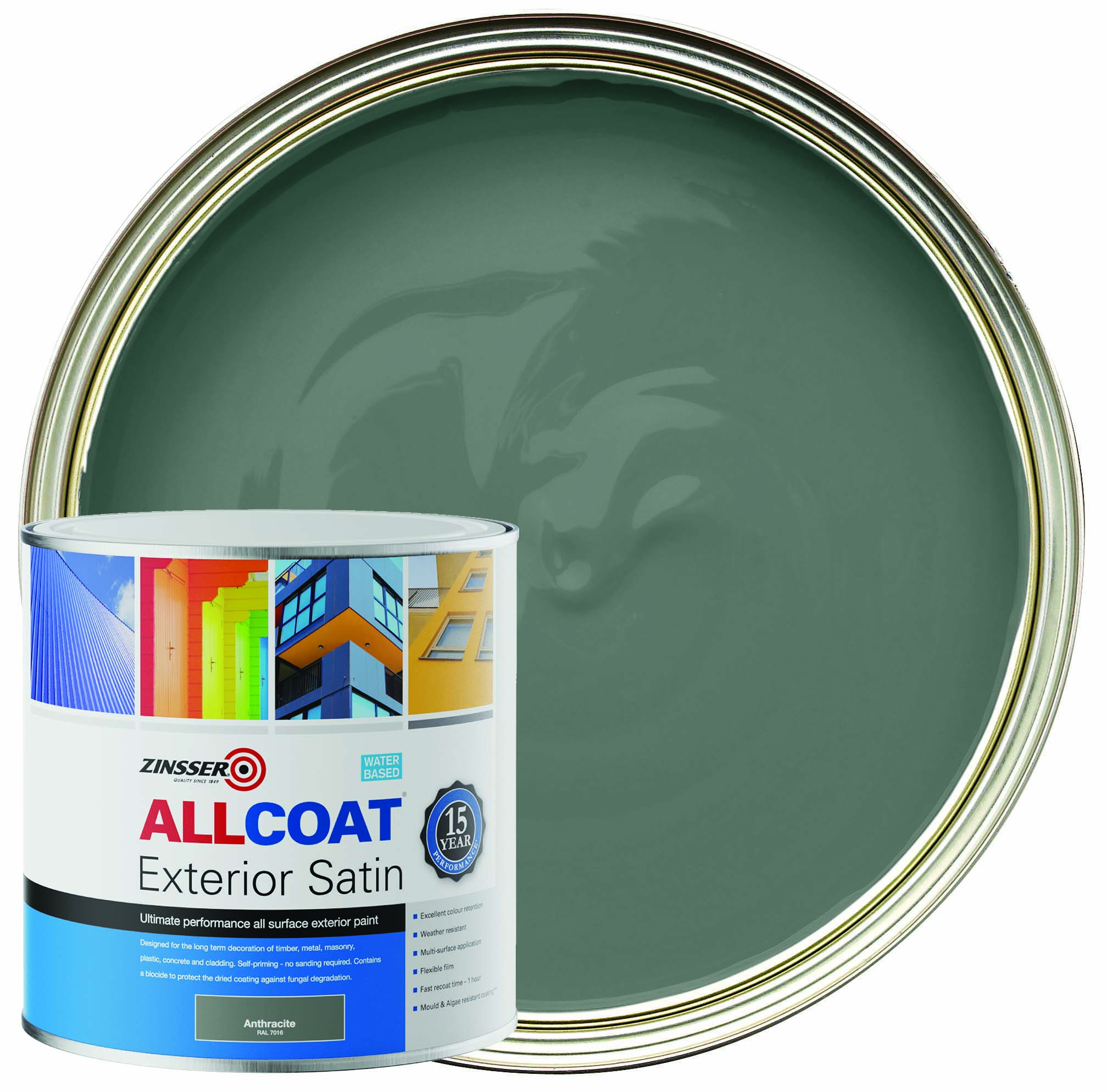 Zinsser Allcoat Exterior Water Based Satin Paint - Anthracite - 1L