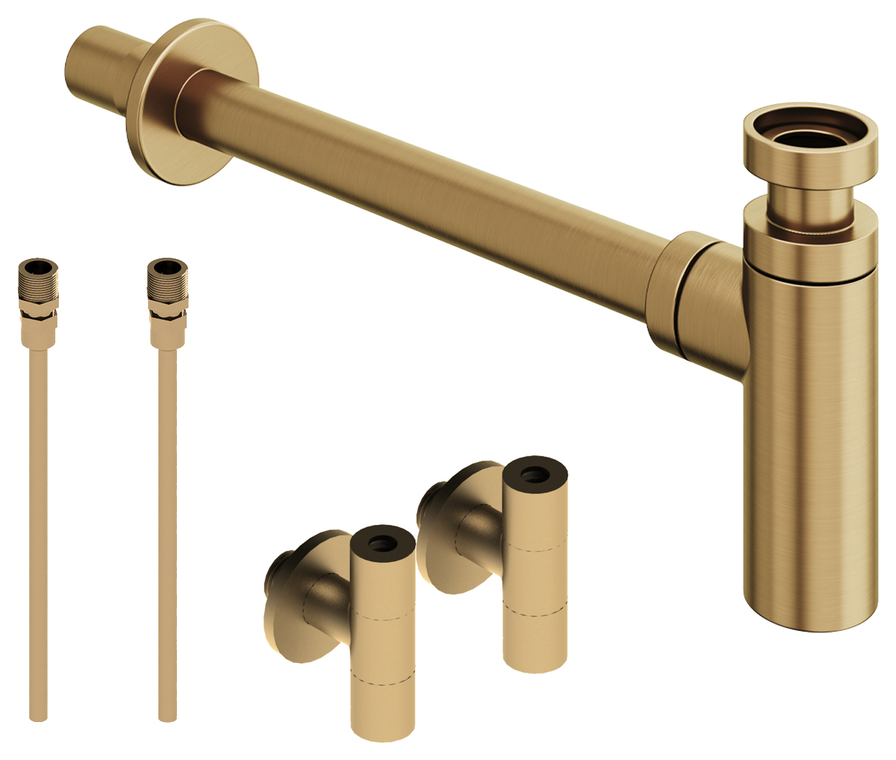 Hadleigh Professional Bottle Trap & Designer Isolation Valve Kit - Brushed Brass