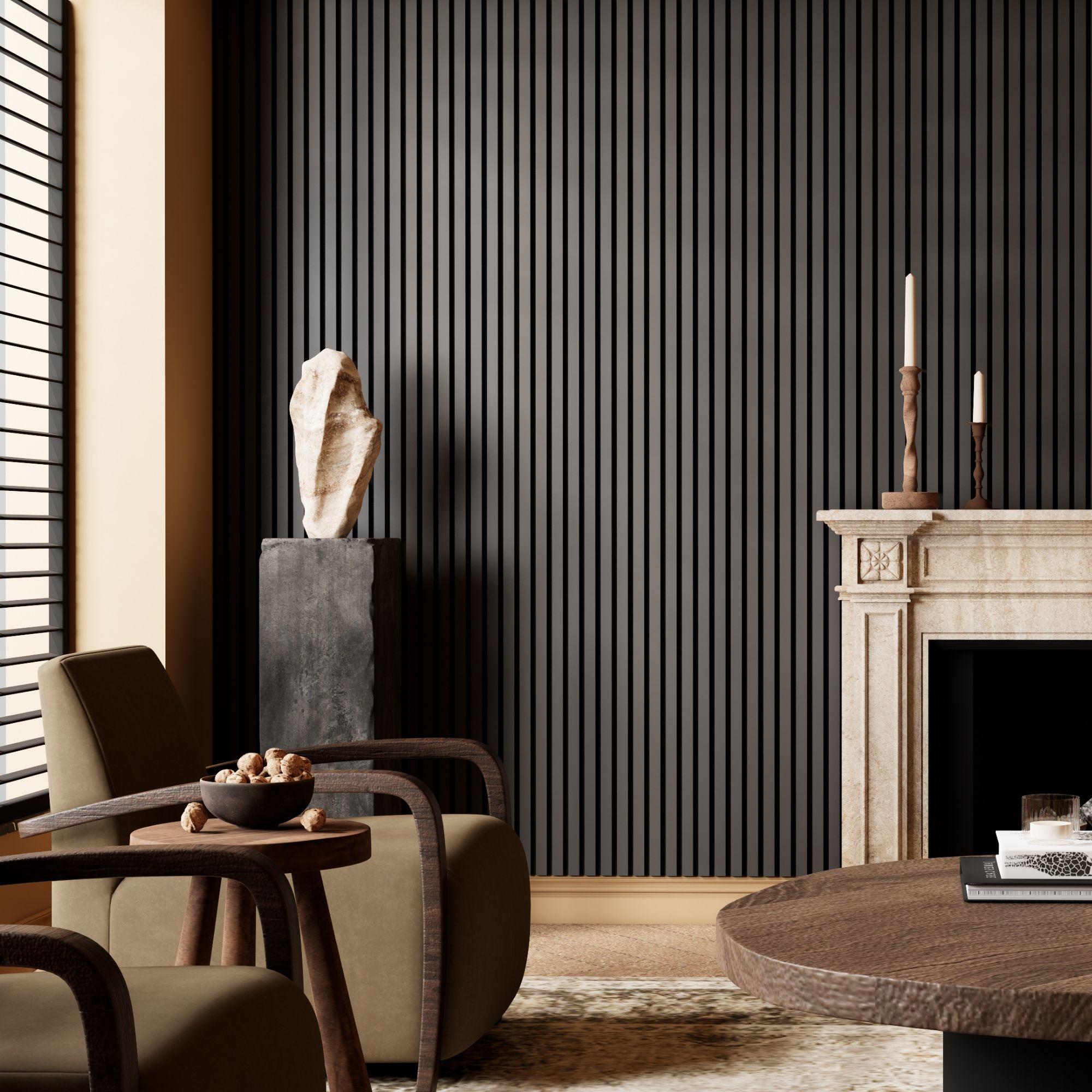 Melamine Acoustic Slat Wall Panel Lustrous Black - 21 x 600 x 2400mm