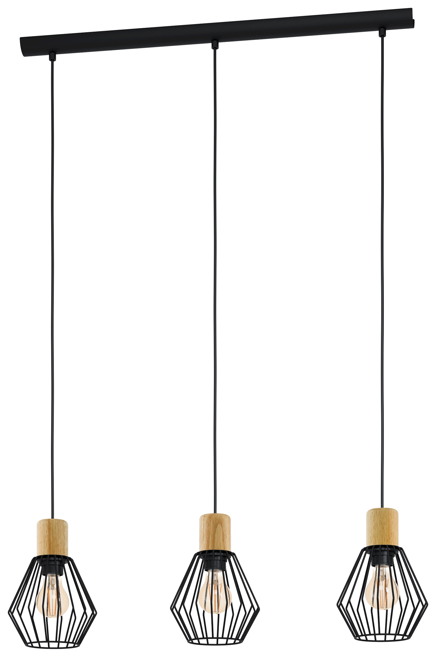 Eglo Palmorla 3-Light Pendant Light - Black Steel & Wood