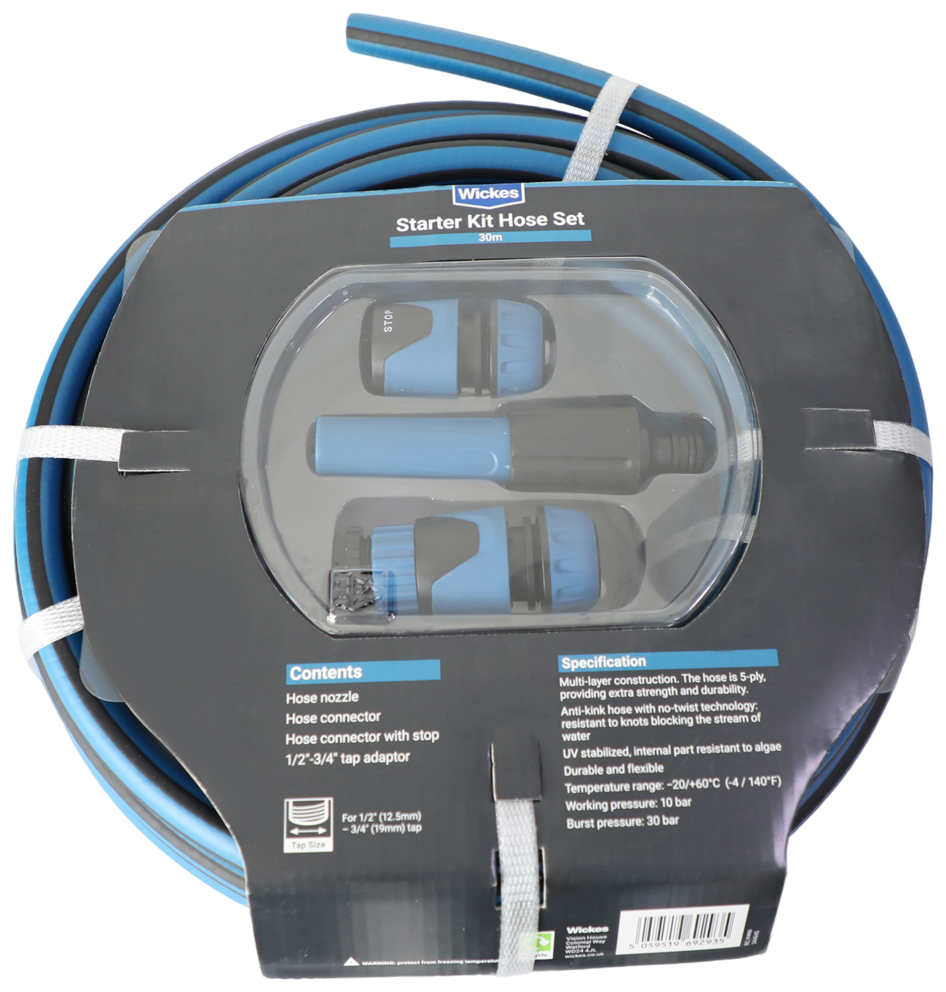 Wickes Starter Kit Hose Pipe Set with Sprayer Head - 30m