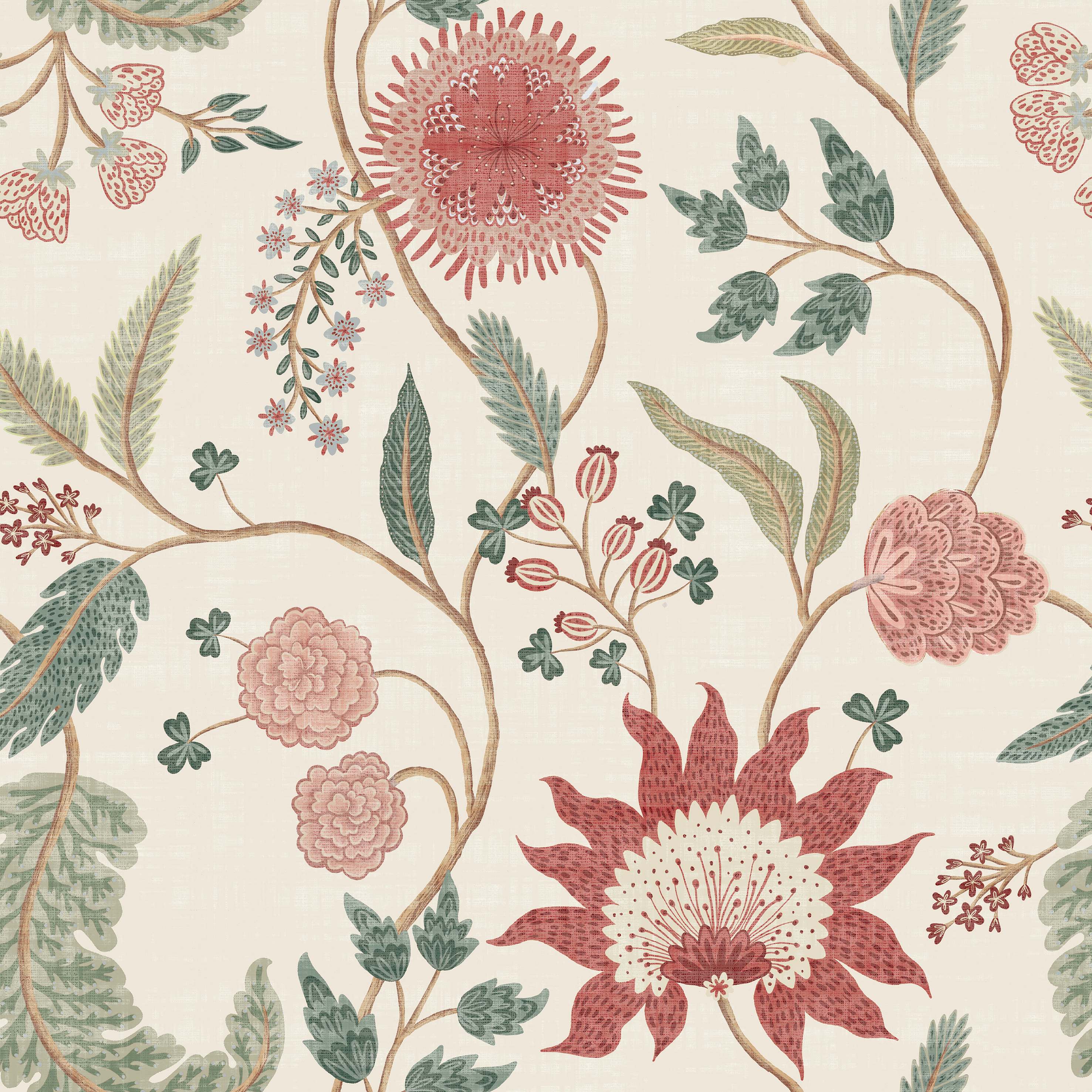 Esselle Home Fable Trail Linen/Raspberry/Green Wallpaper