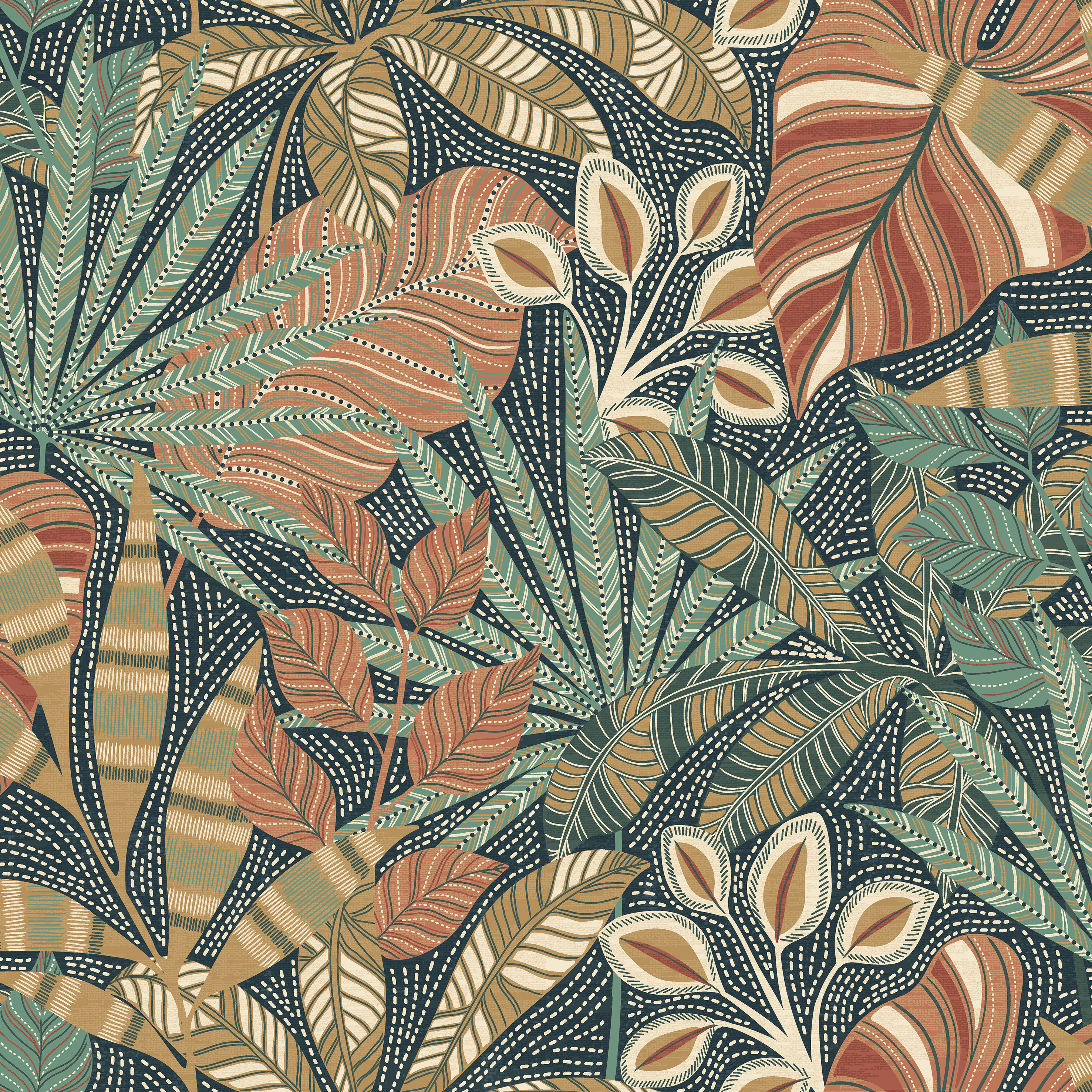 Esselle Home Kirra Leaf Navy/Spice Wallpaper