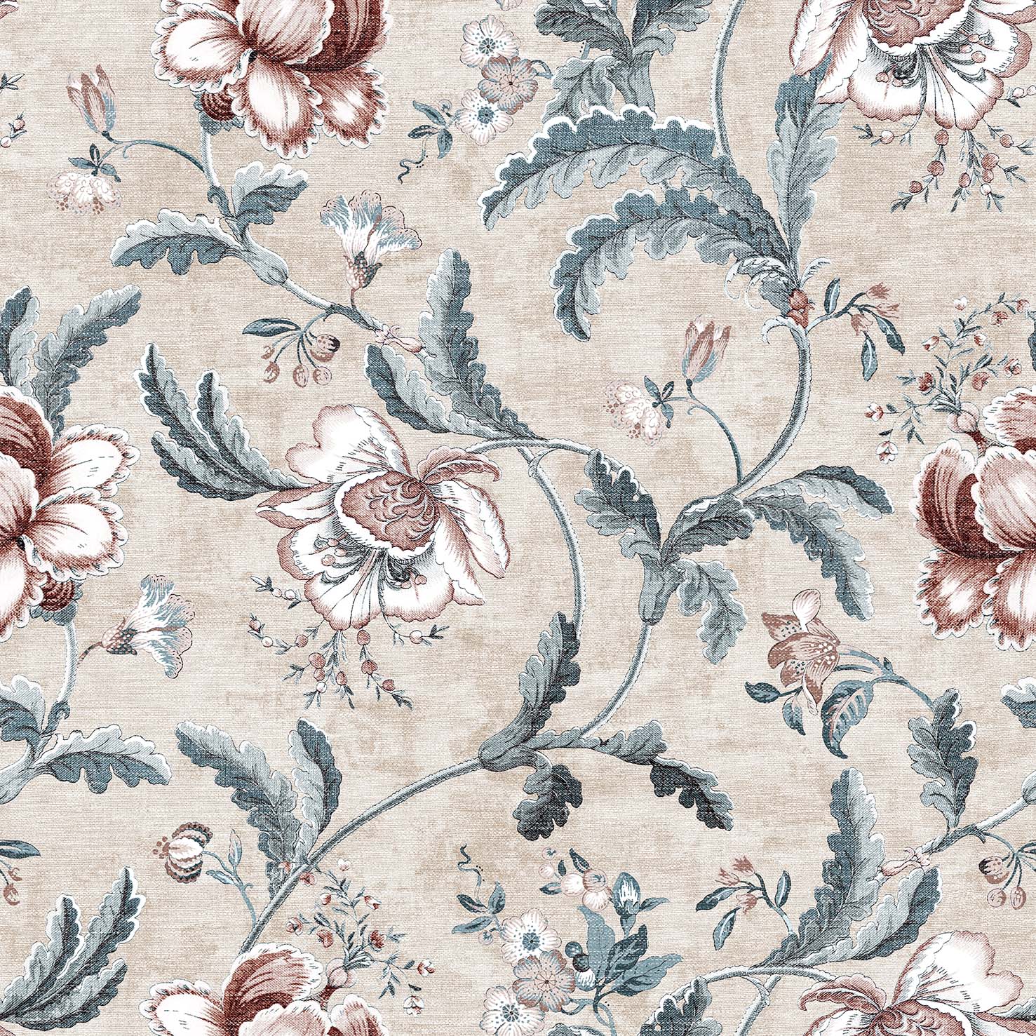 Esselle Home Tapestry Floral Vermilion Blue Wallpaper