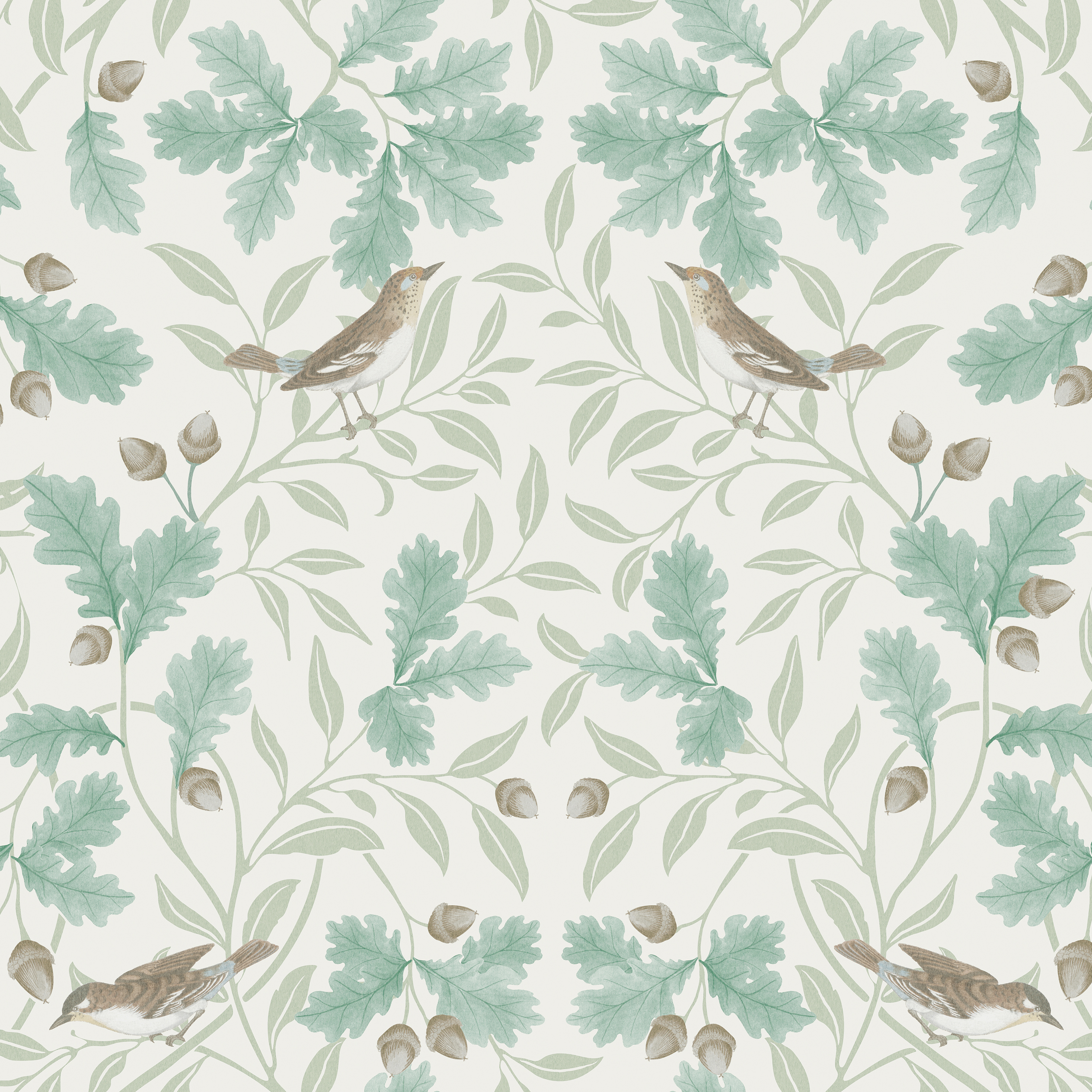RHS Woodland Songbirds Sage Wallpaper