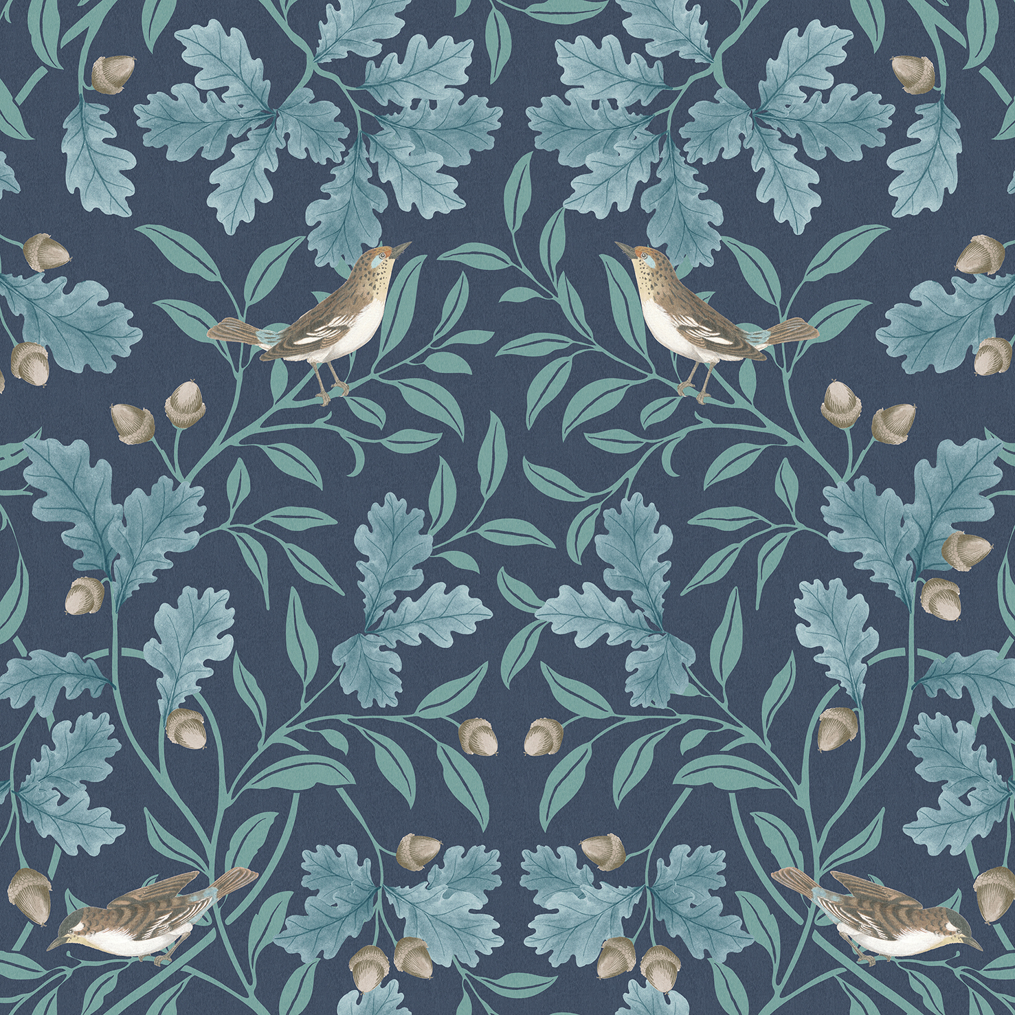 RHS Woodland Songbirds Navy Wallpaper
