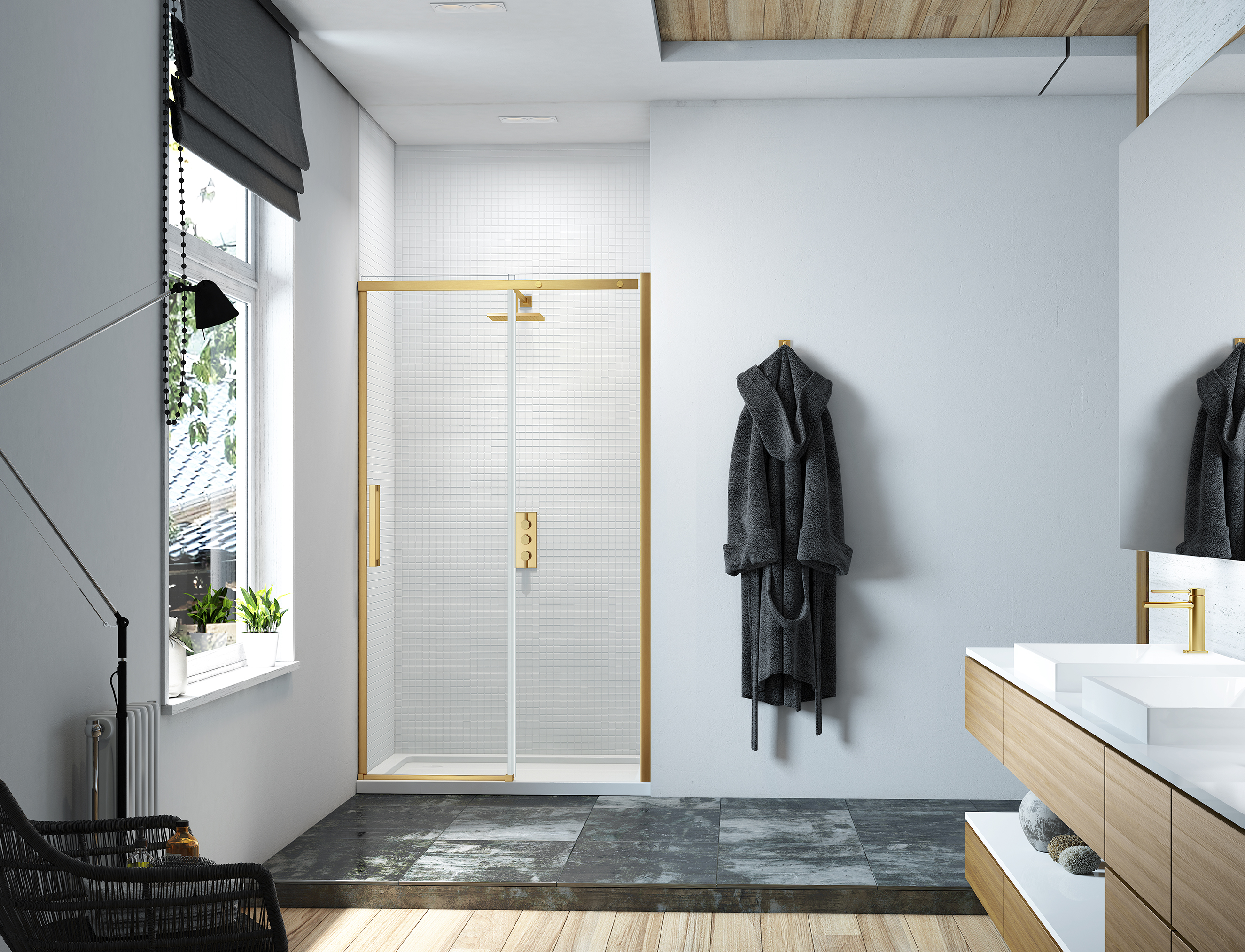 Nexa by MERLYN 8mm Brushed Brass Frameless Sliding Door Only - 1200mm