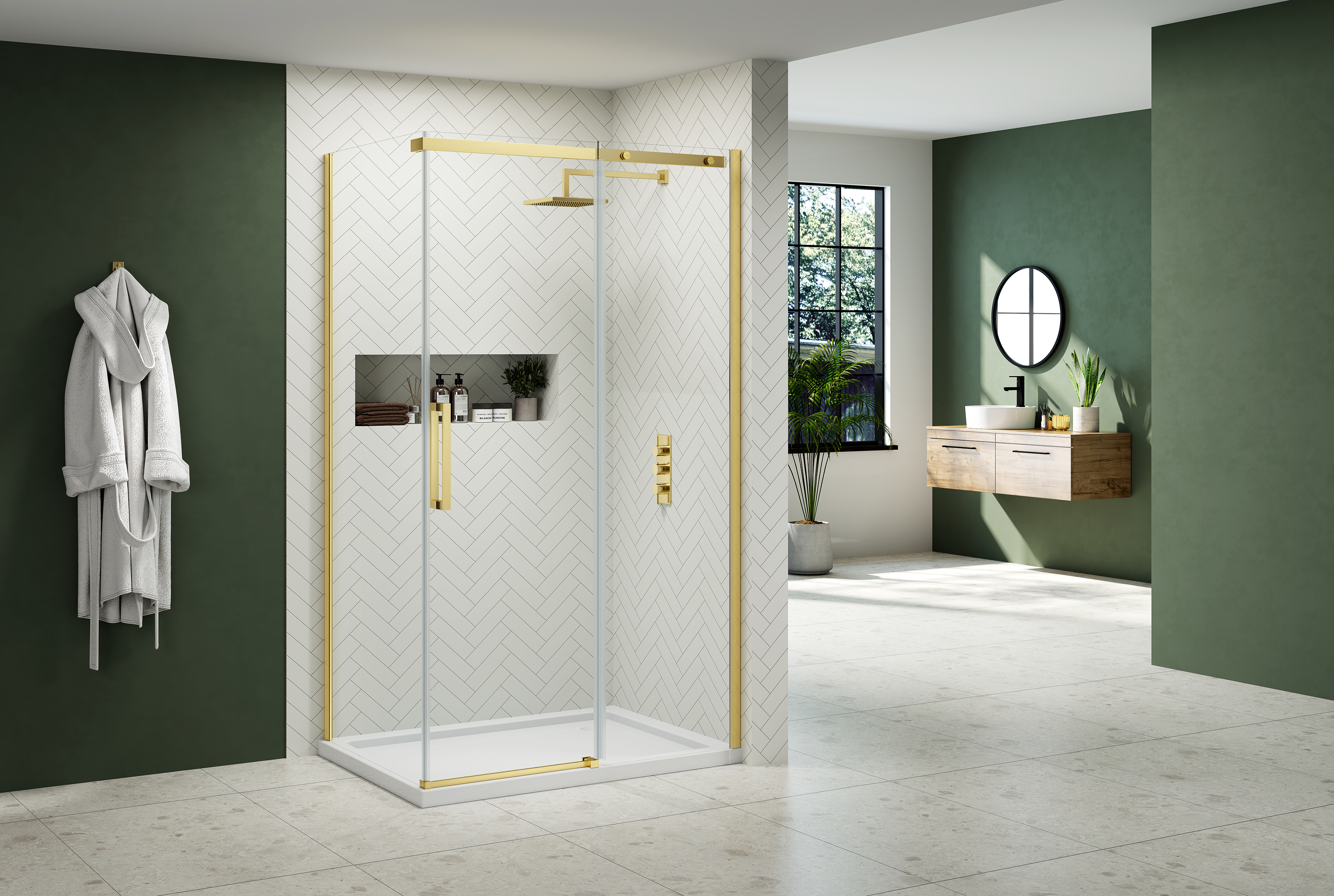 Nexa by MERLYN 8mm Brushed Brass Framless Shower Side Panel - 800mm