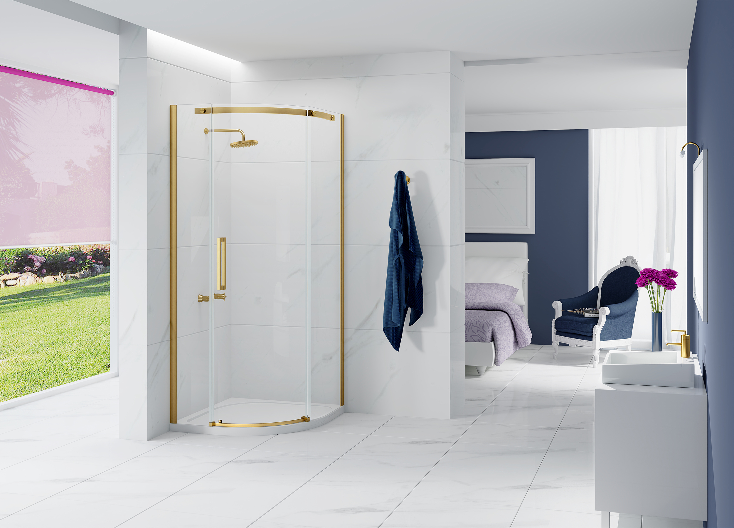 Nexa by MERLYN 8mm Brushed Brass Frameless Quadrant Single Sliding Door Right Hand Shower Enclosure - 900 x 900mm