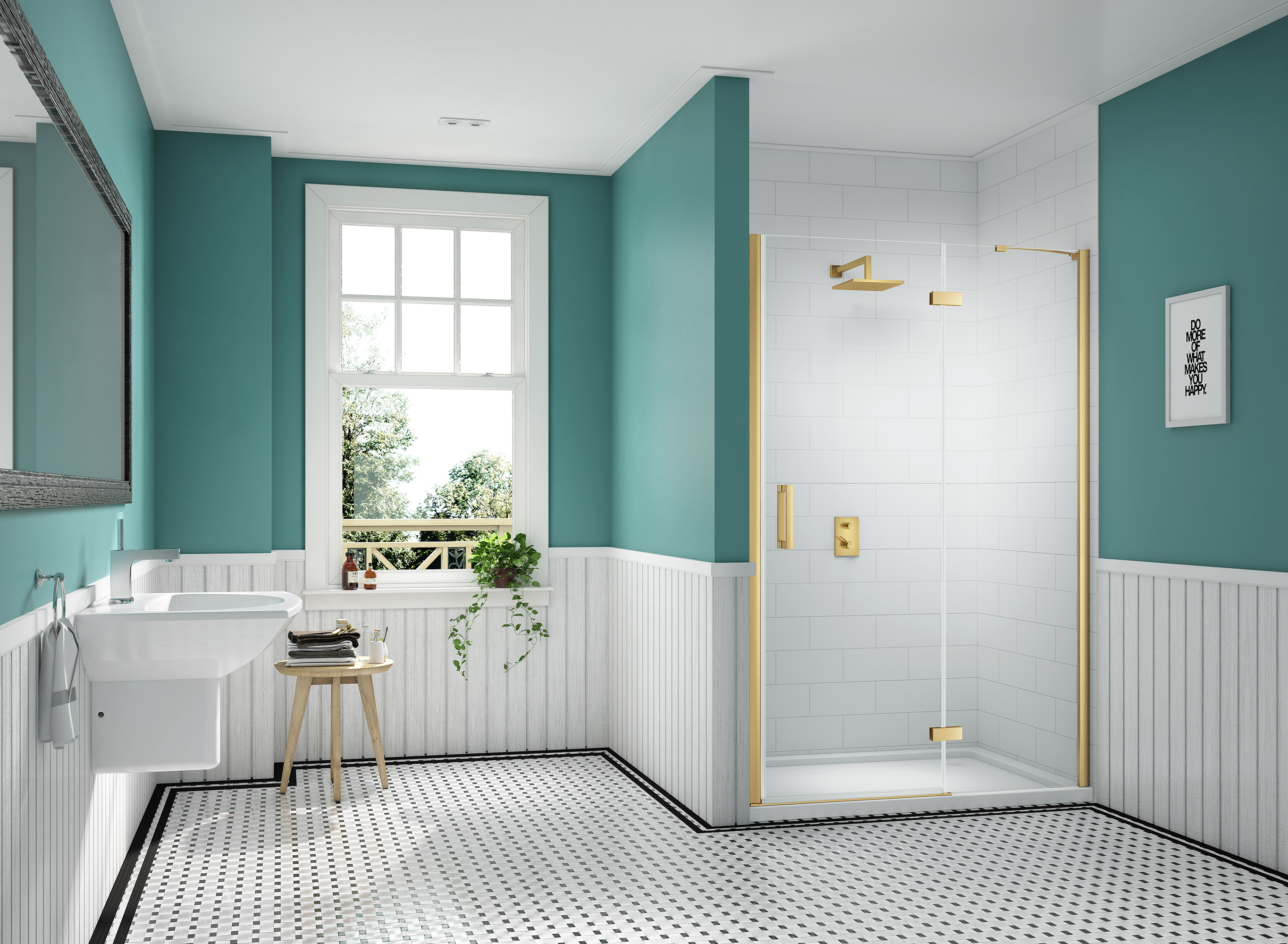 Nexa by MERLYN 8mm Brushed Brass Frameless Inline Hinge Door Only for Recess Setting - 1000mm