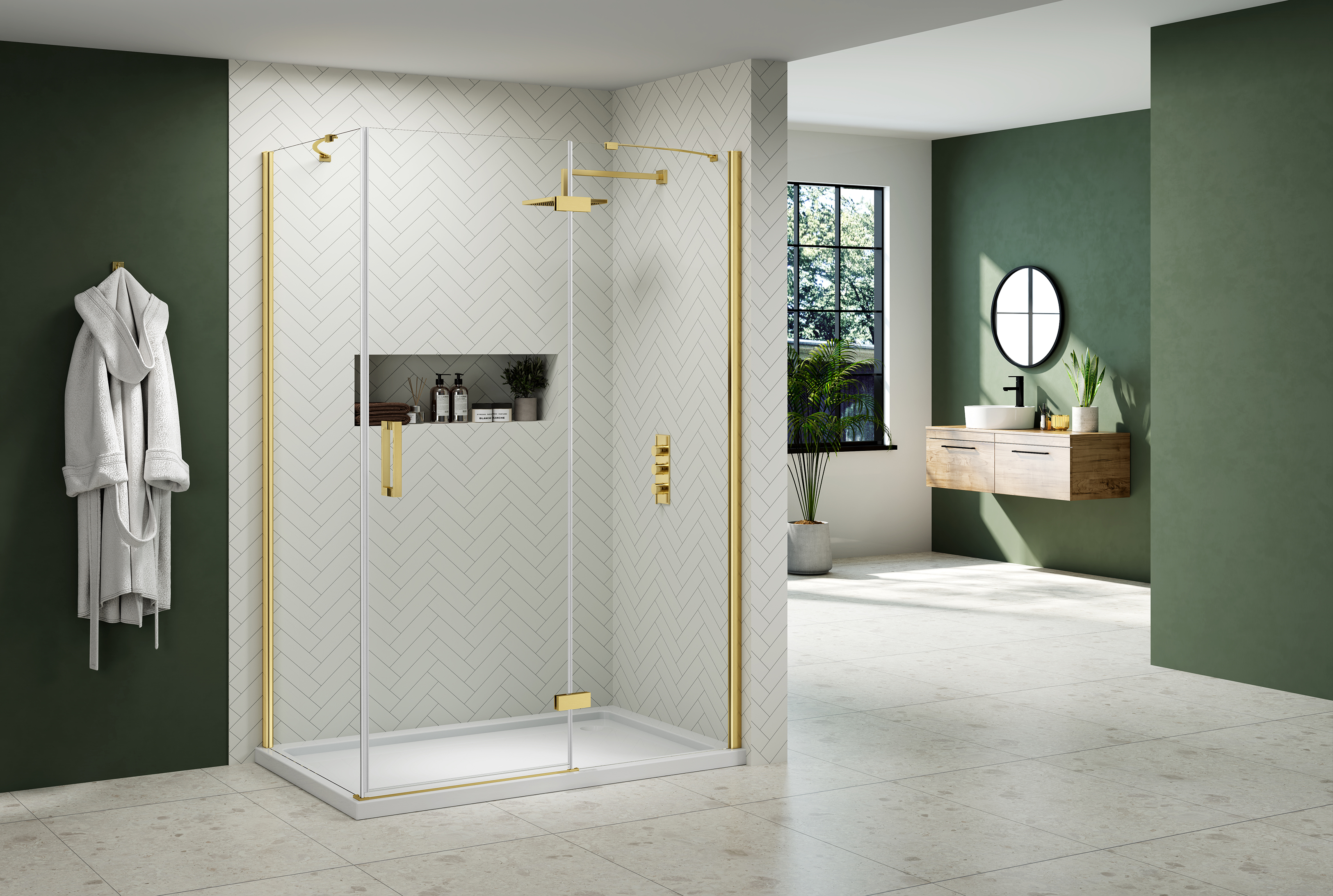 Nexa by MERLYN 8mm Brushed Brass Frameless Inline Hinge Door Only for Side Panel Setting - 1000mm