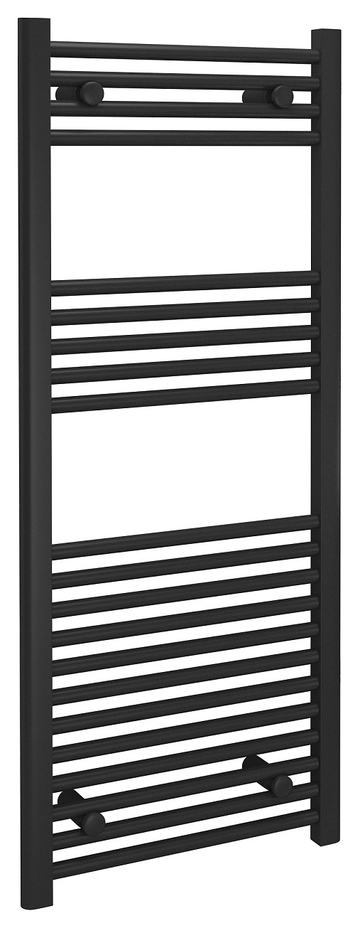 Kudox Black Straight Single Panel Vertical Towel Radiator - 1200 x 500mm