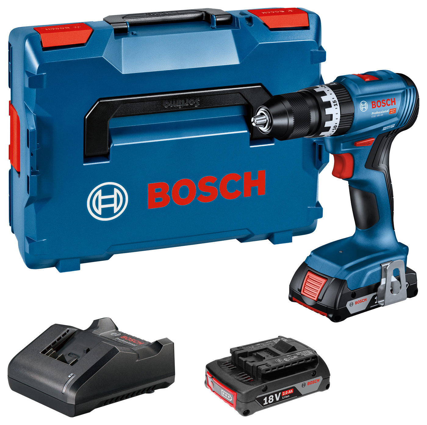 Bosch Professional GSB 18V-45 Cordless Brushless Combi Drill with 2 x 2.0Ah