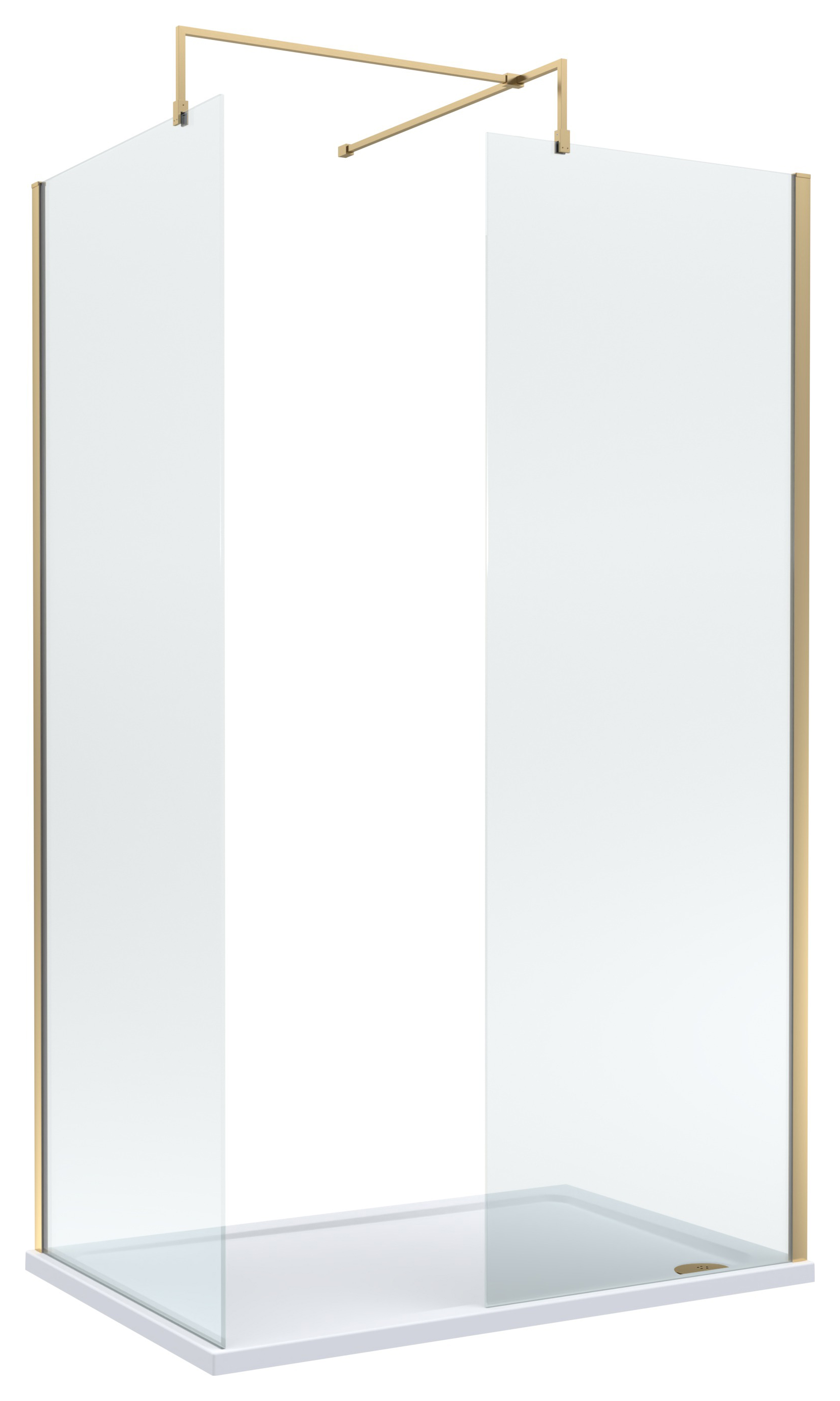 Nuie Brushed Brass Wet Room Screen, Shower Tray & Waste