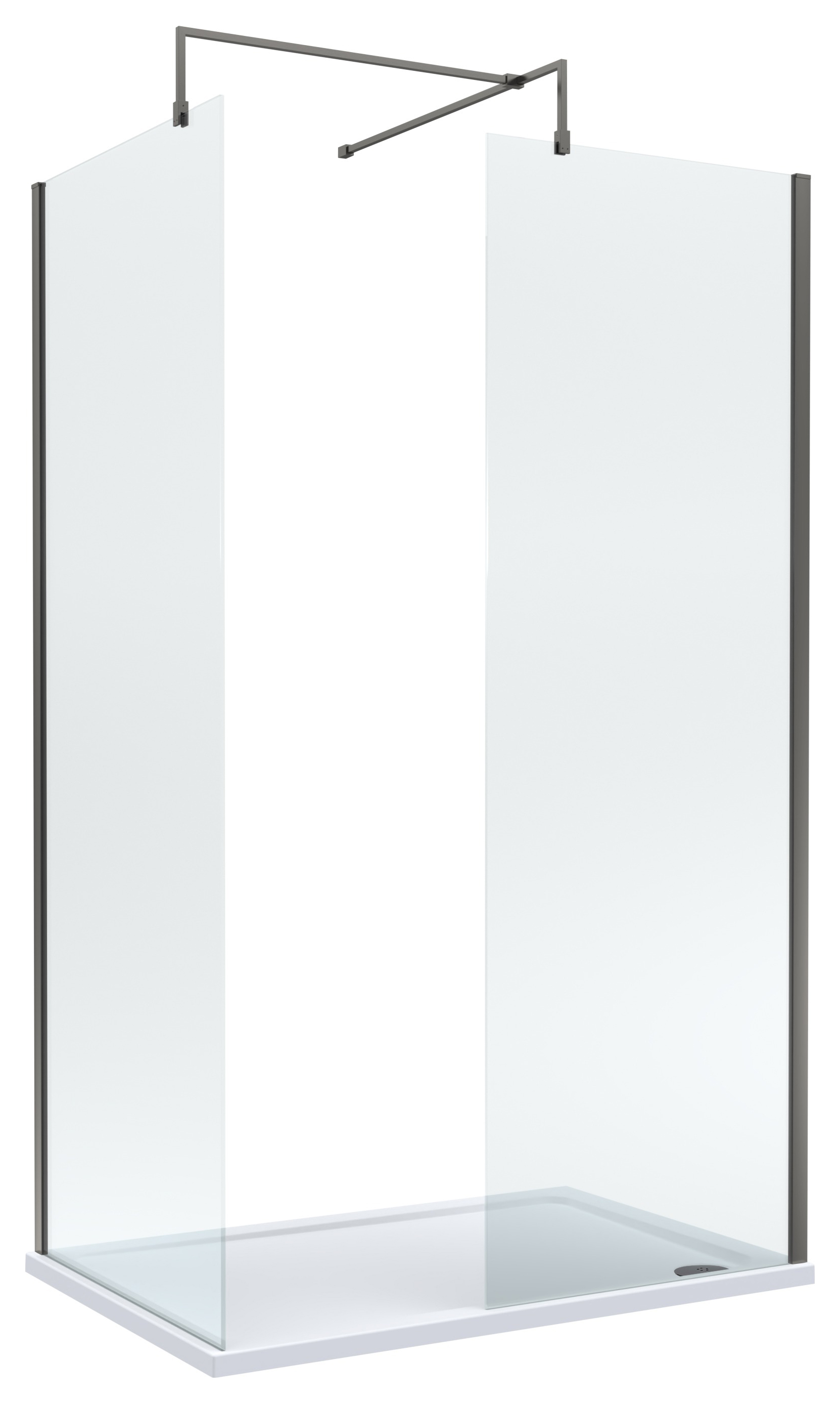 Nuie Brushed Pewter Wet Room Screen, Shower Tray & Waste