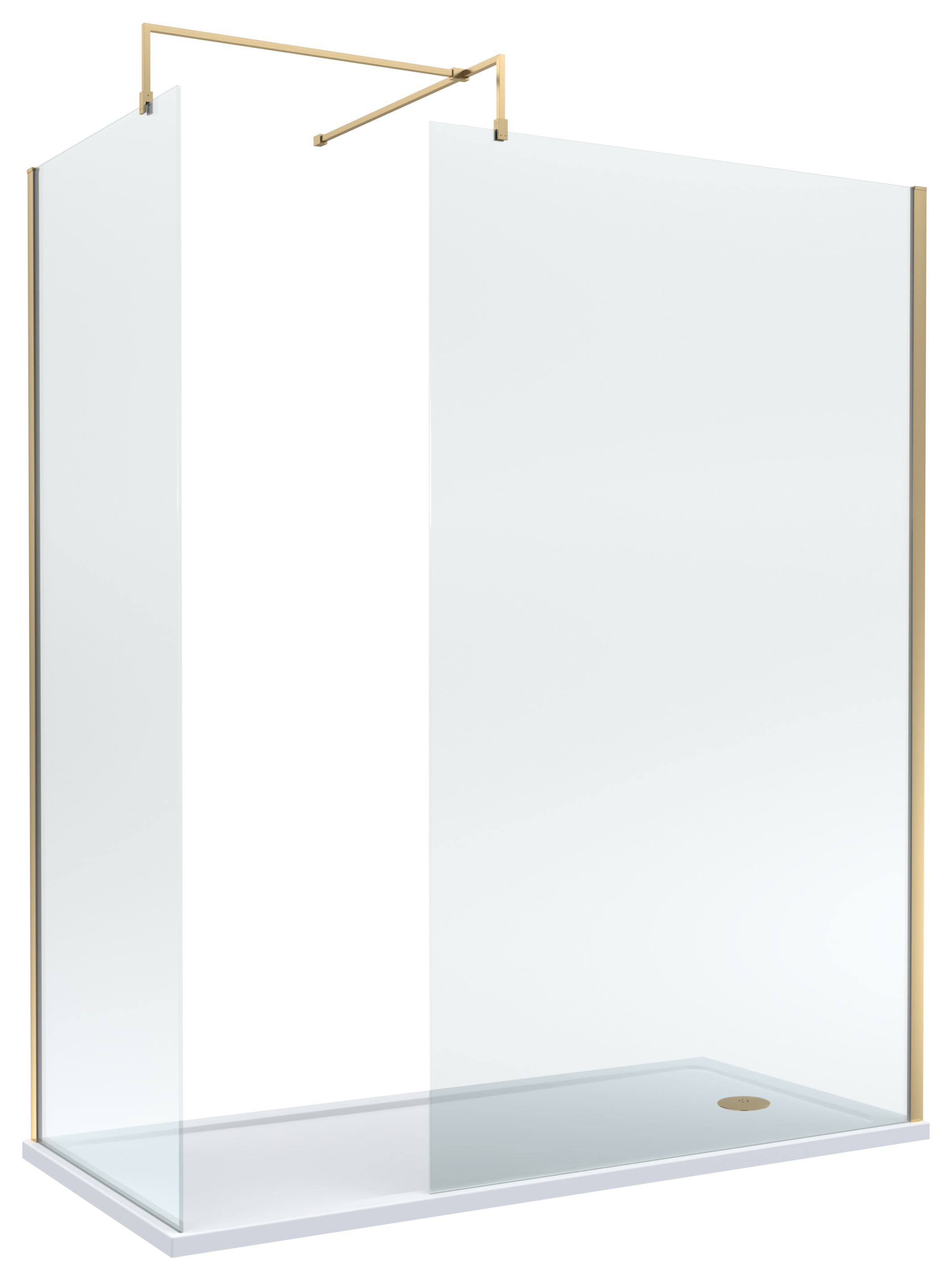 Nuie Brushed Brass Wet Room Screen, Bath Replacement Tray & Waste - 1700 x 700mm