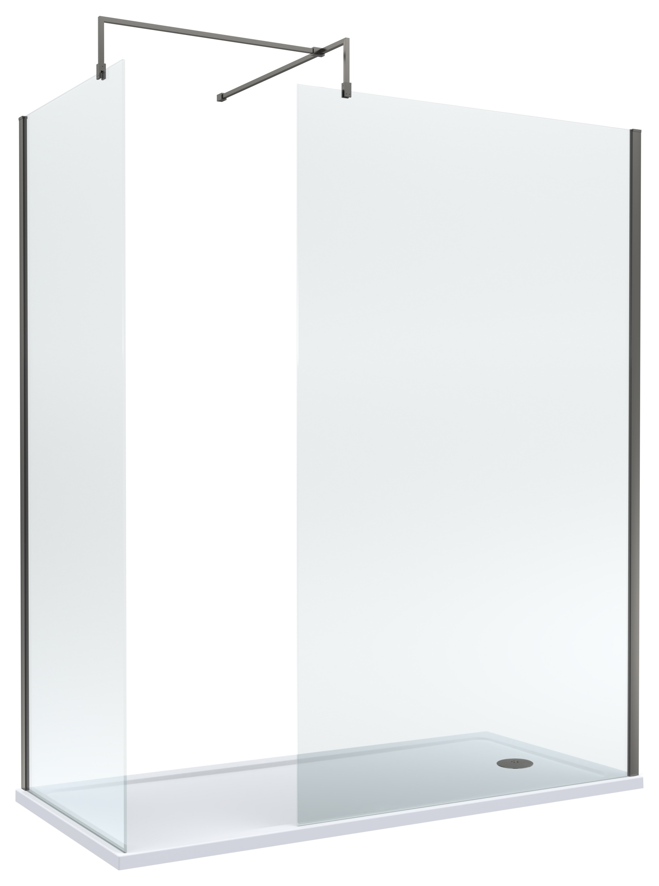 Nuie Brushed Pewter Wet Room Screen, Bath Replacement Tray & Waste - 1700 x 700mm