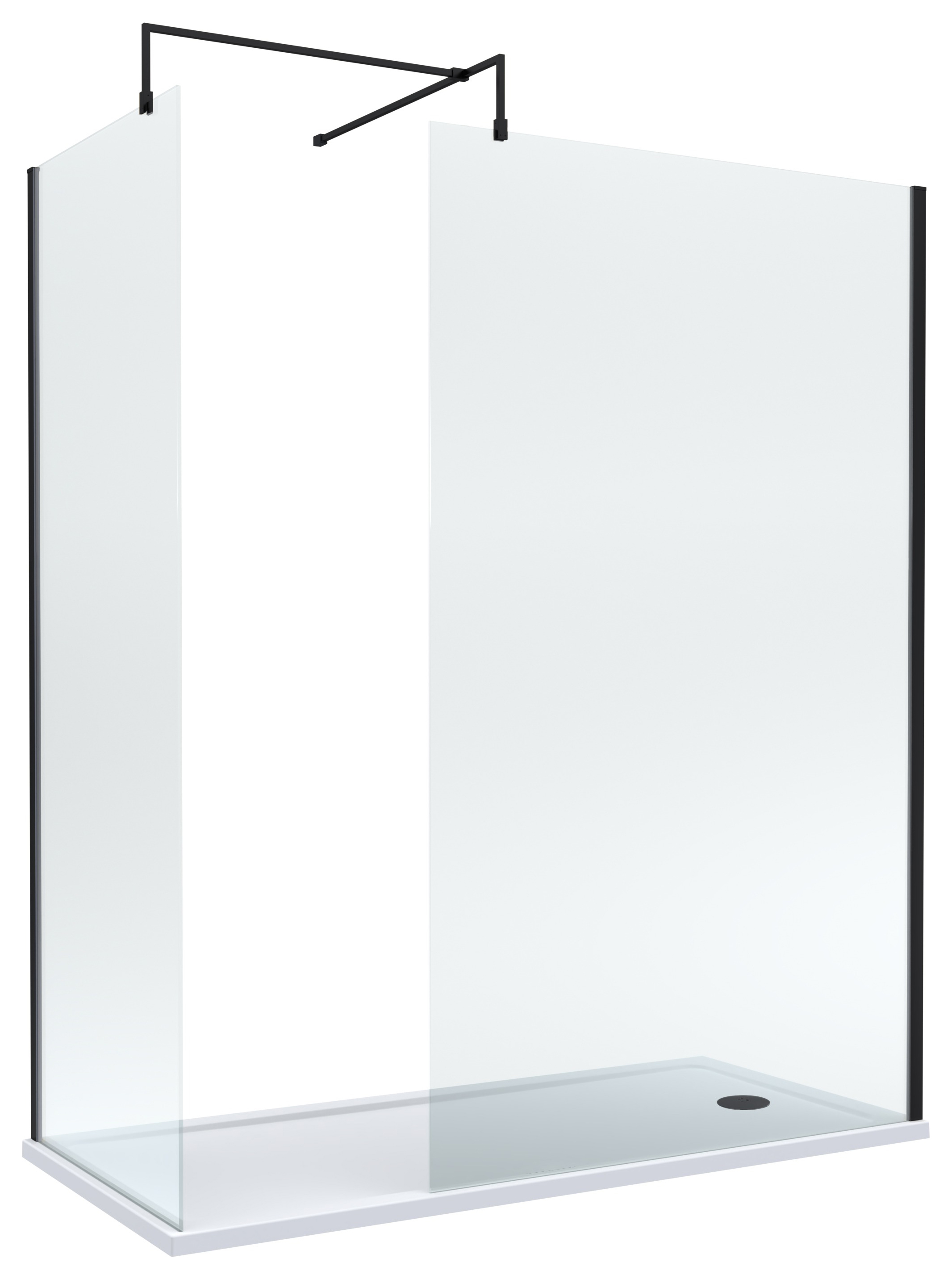 Nuie Matt Black Wet Room Screen, Bath Replacement Tray & Waste - 1700 x 700mm
