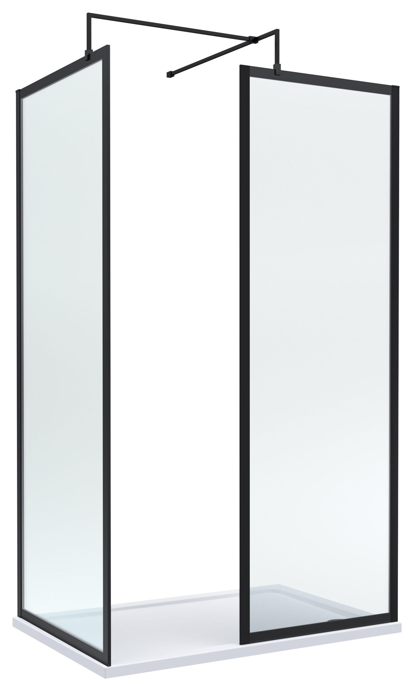 Nuie Matt Black Frame Wet Room Screen, Shower Tray & Waste