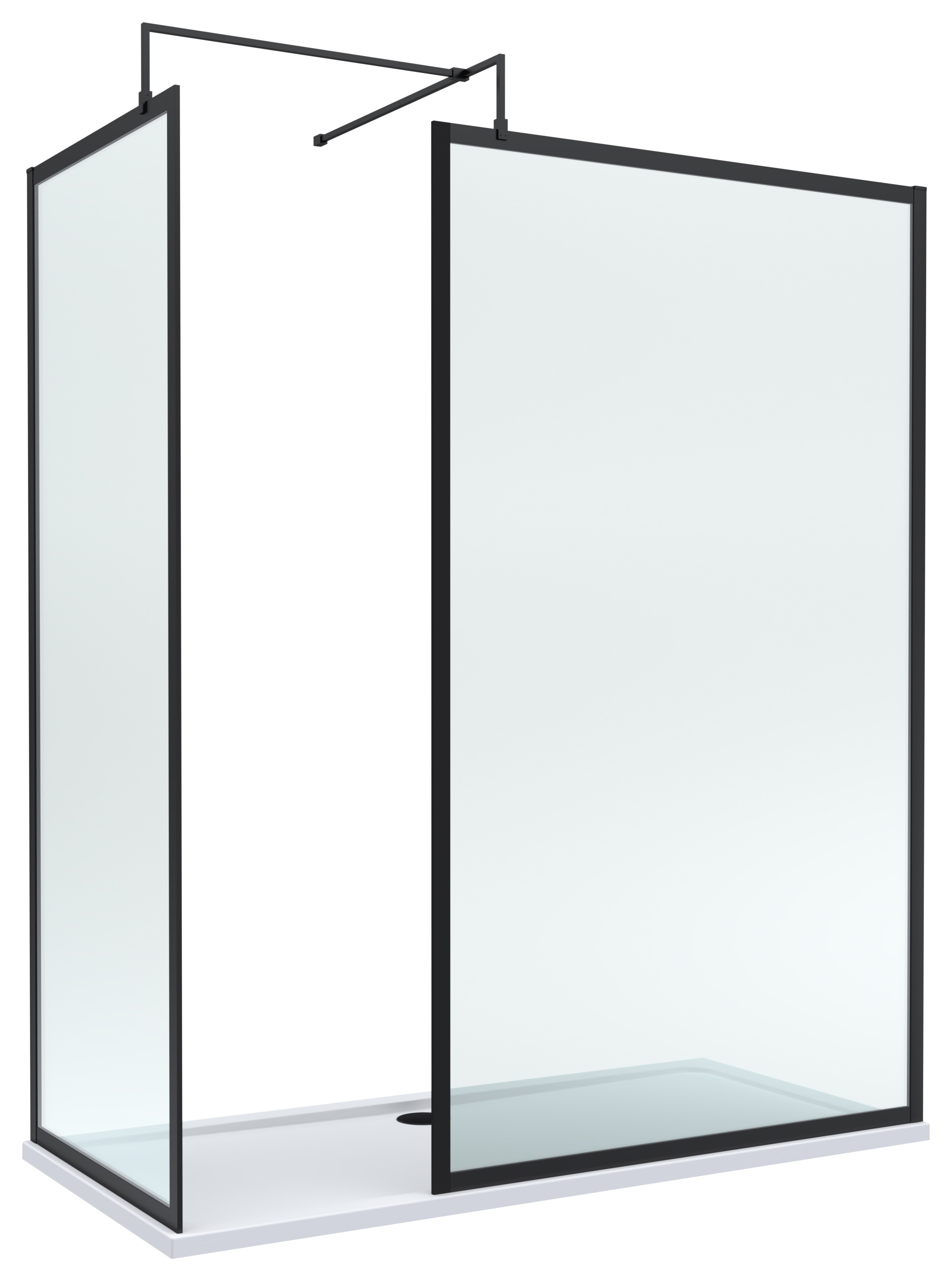 Nuie Matt Black Frame Wet Room Screen, Bath Replacement Tray & Waste - 1700 x 700mm