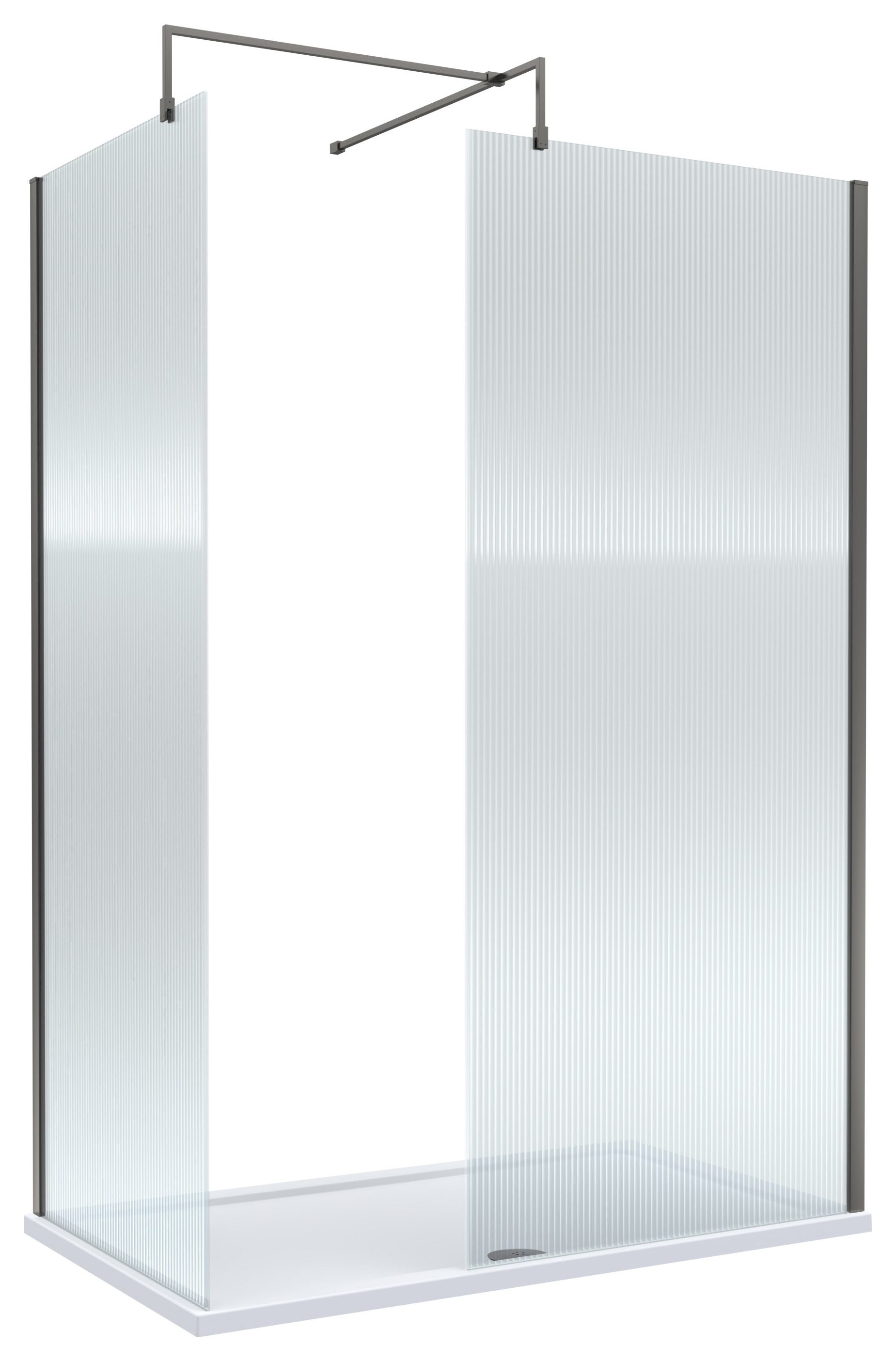 Nuie Brushed Pewter Fluted Wet Room Screen, Shower Tray & Waste