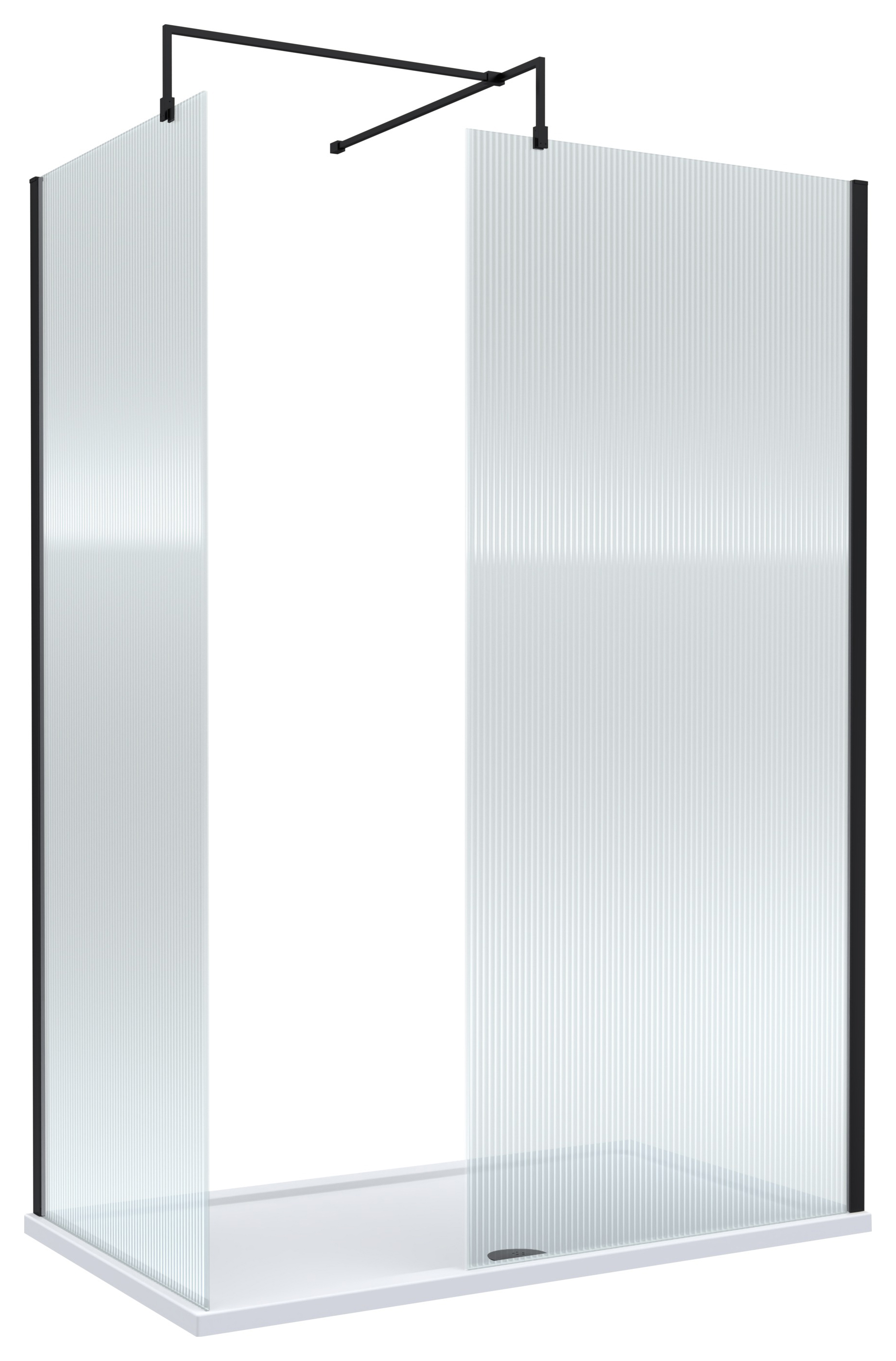 Nuie Matt Black Fluted Wet Room Screen, Shower Tray & Waste