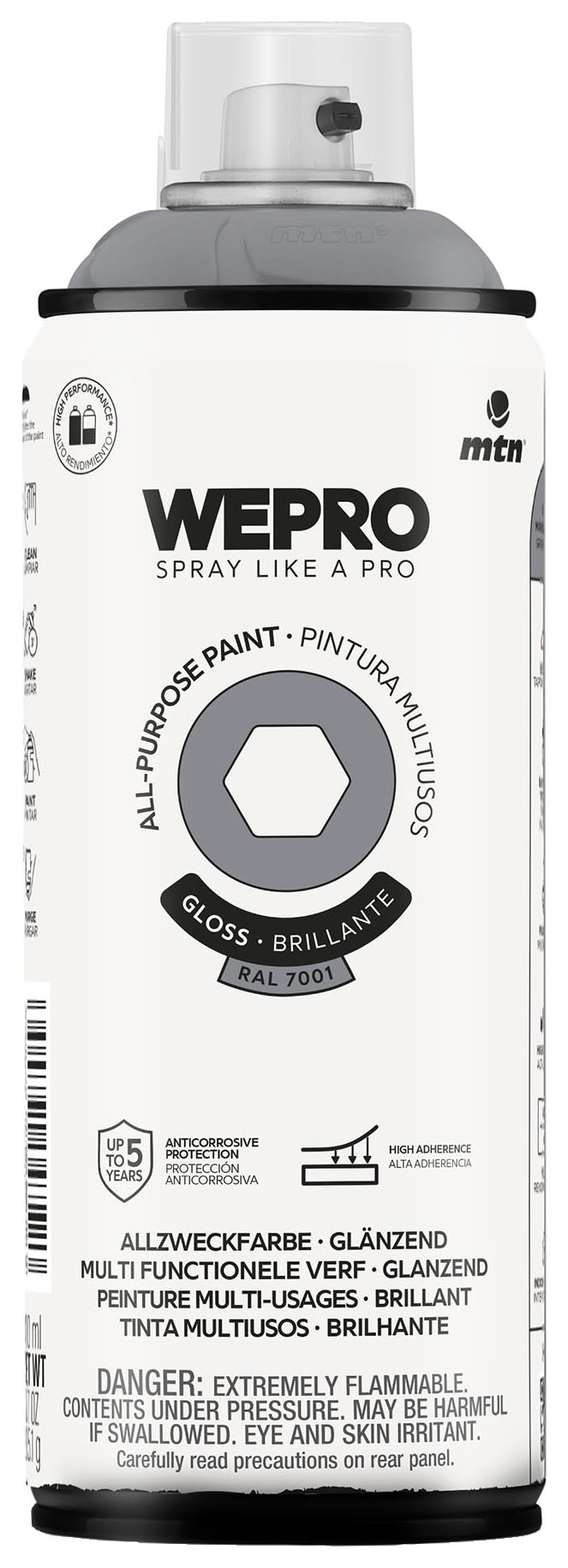 MTN WEPRO All-Purpose Gloss Spray Paint Manchester Grey - 400ml RAL7001